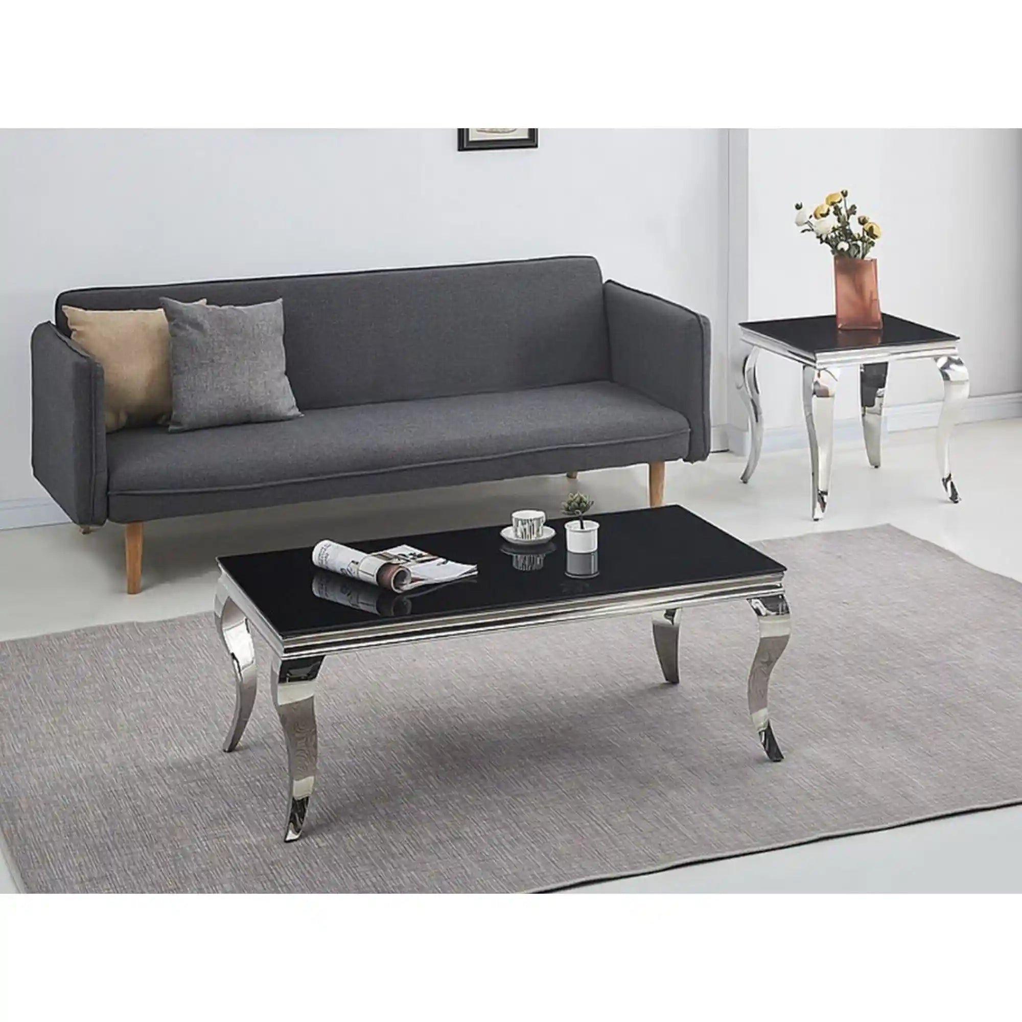 Masuta cafea PRINCE A, negru/crom, sticla securizata/metal, 120x60x45 cm