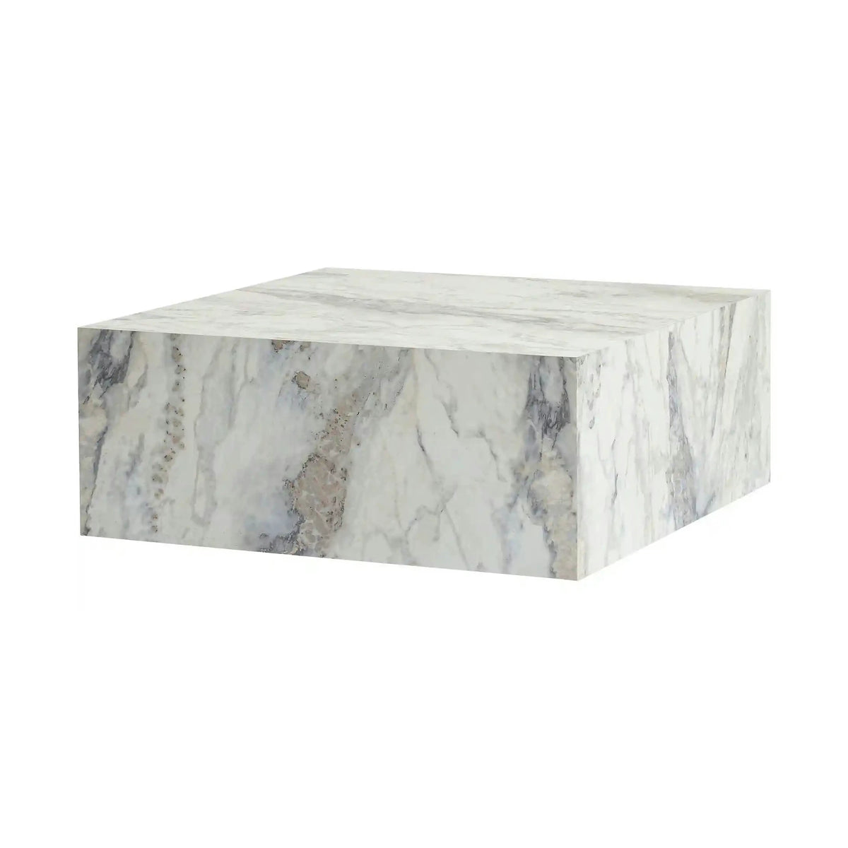Masuta cafea PRIZMA, alb cu efect de marmura, 90x90x35 cm