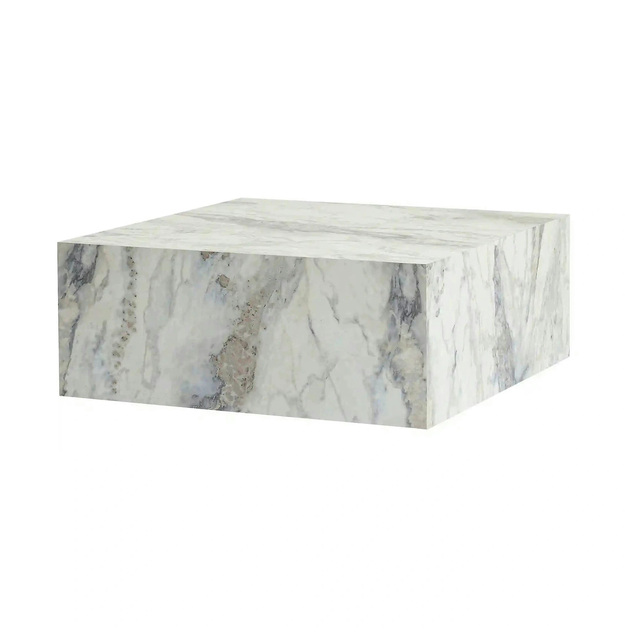 Masuta cafea PRIZMA, alb cu efect de marmura, 90x90x35 cm