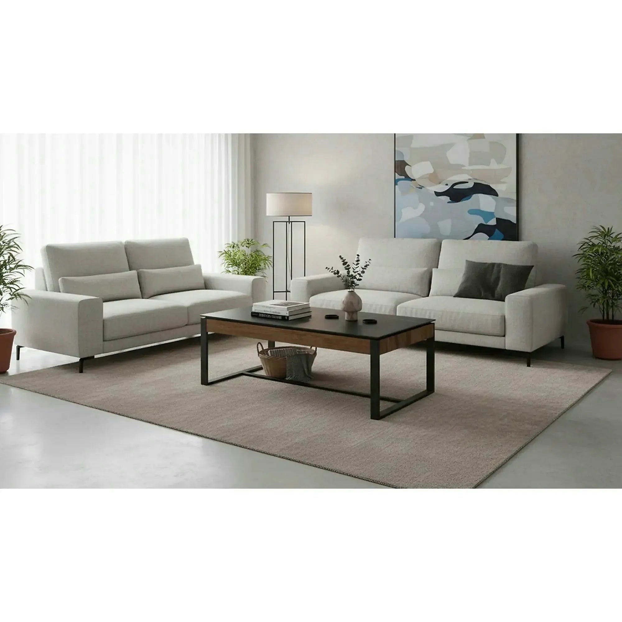 Masuta cafea RAMONA, negru cu efect de marmura/nuc, 121x61x45 cm