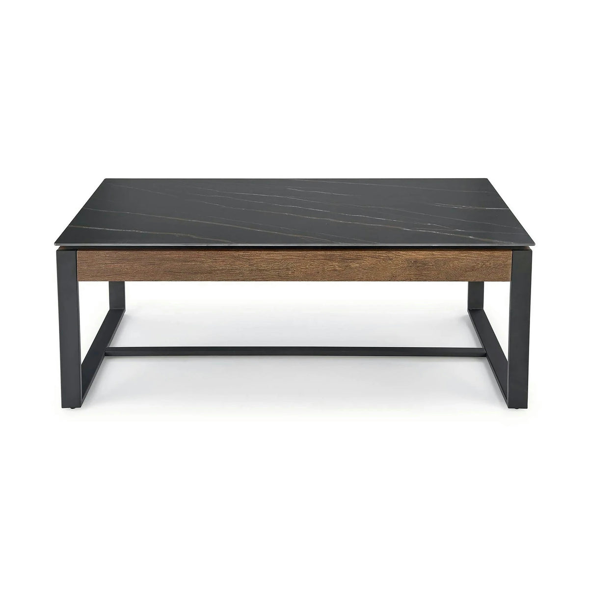 Masuta cafea RAMONA, negru cu efect de marmura/nuc, 121x61x45 cm