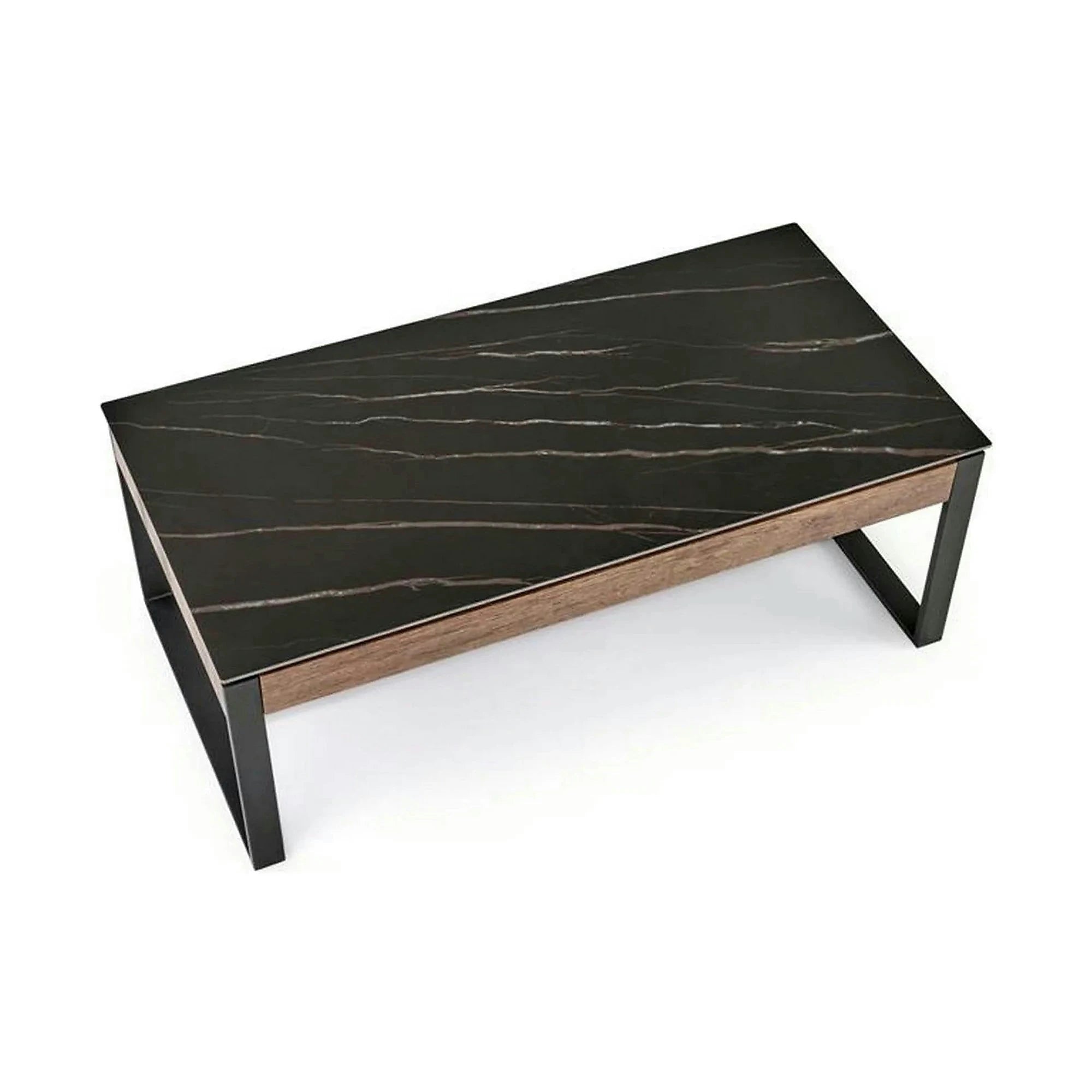 Masuta cafea RAMONA, negru cu efect de marmura/nuc, 121x61x45 cm