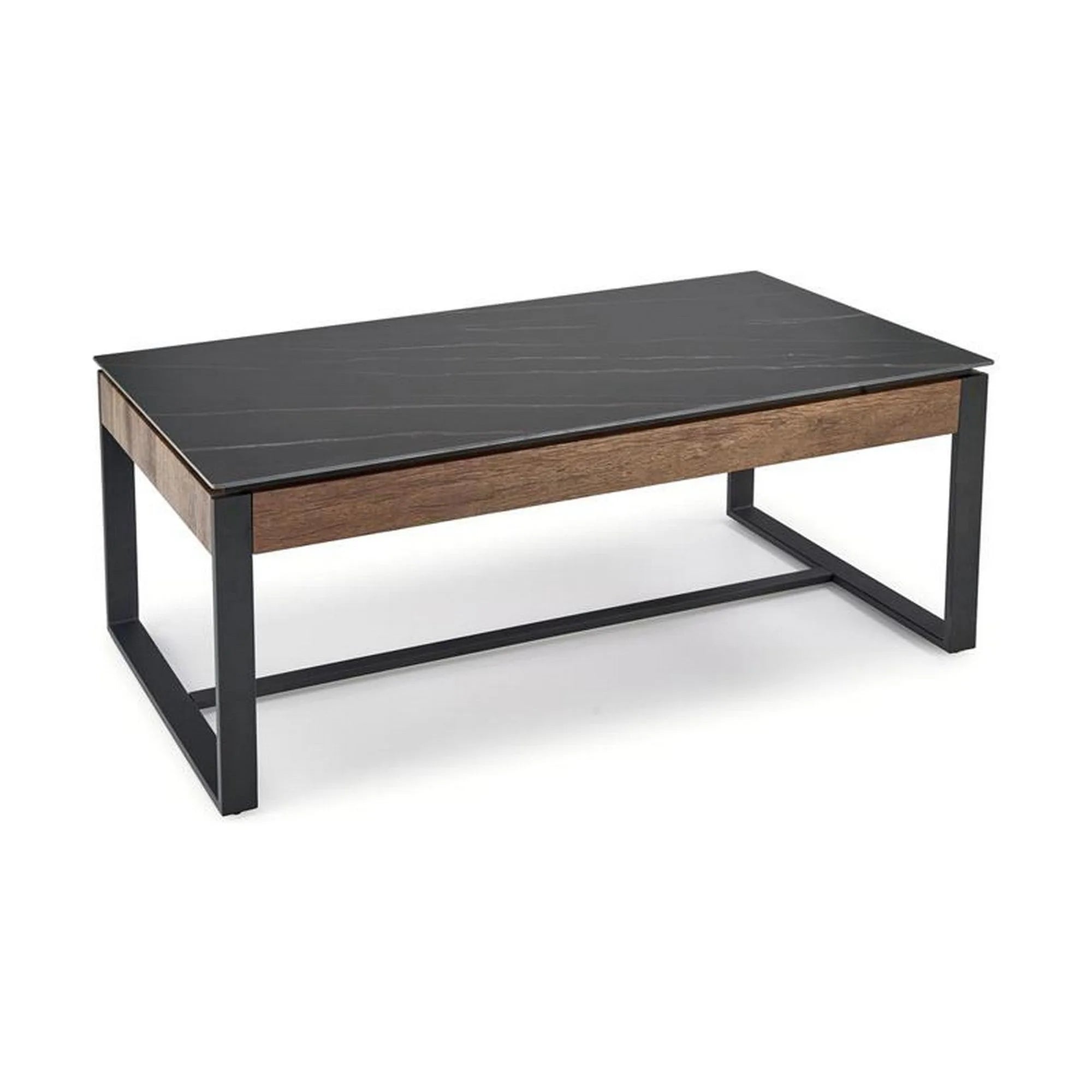 Masuta cafea RAMONA, negru cu efect de marmura/nuc, 121x61x45 cm