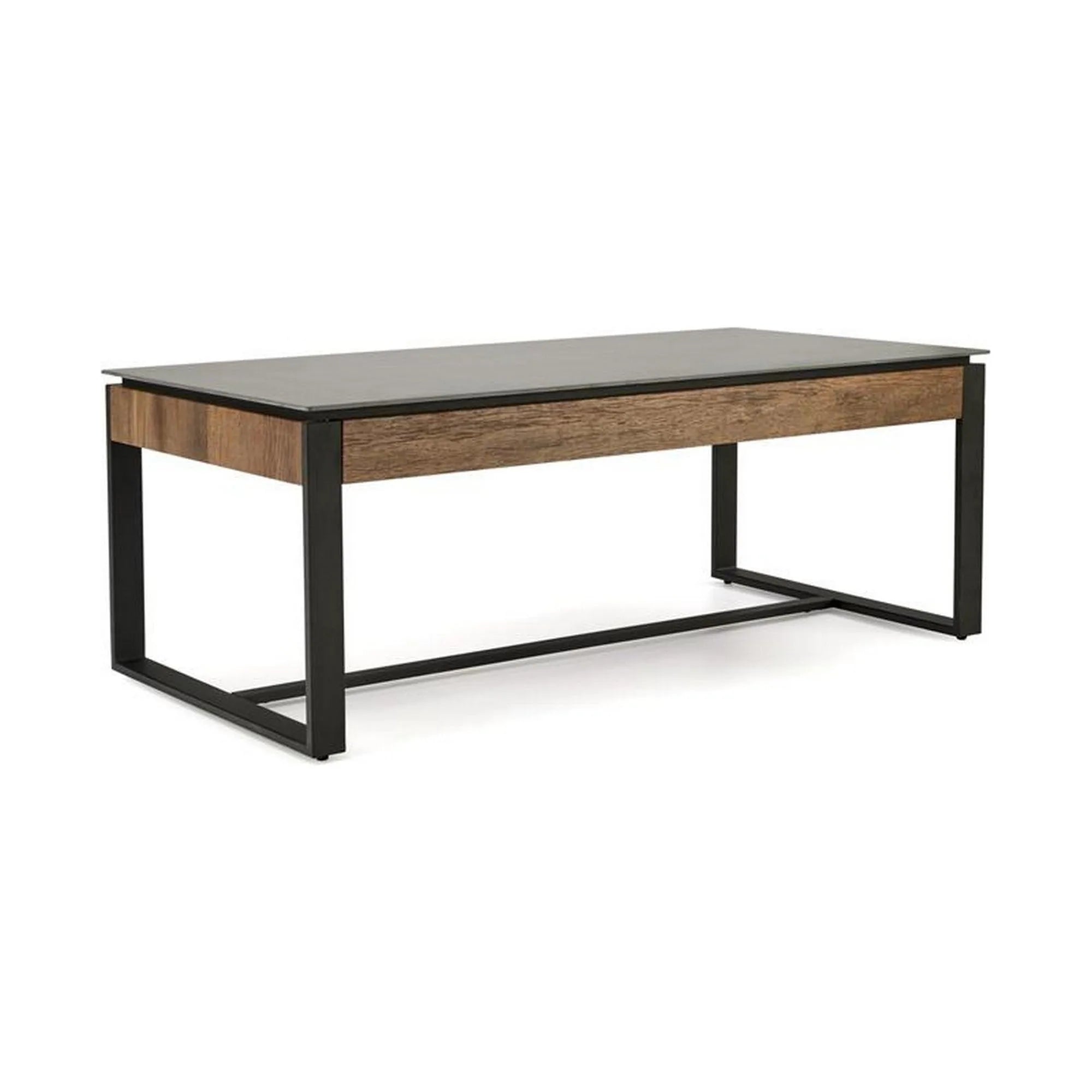 Masuta cafea RAMONA, negru cu efect de marmura/nuc, 121x61x45 cm