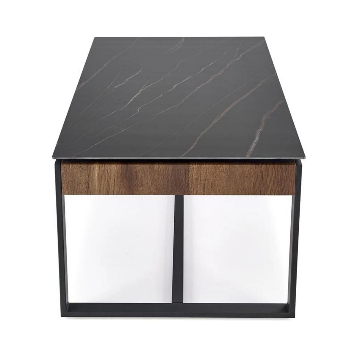 Masuta cafea RAMONA, negru cu efect de marmura/nuc, 121x61x45 cm