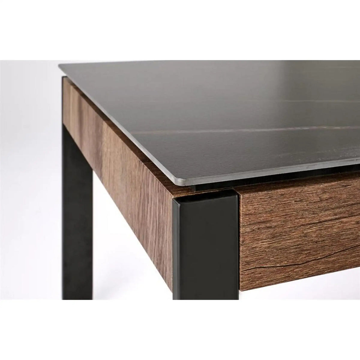 Masuta cafea RAMONA, negru cu efect de marmura/nuc, 121x61x45 cm