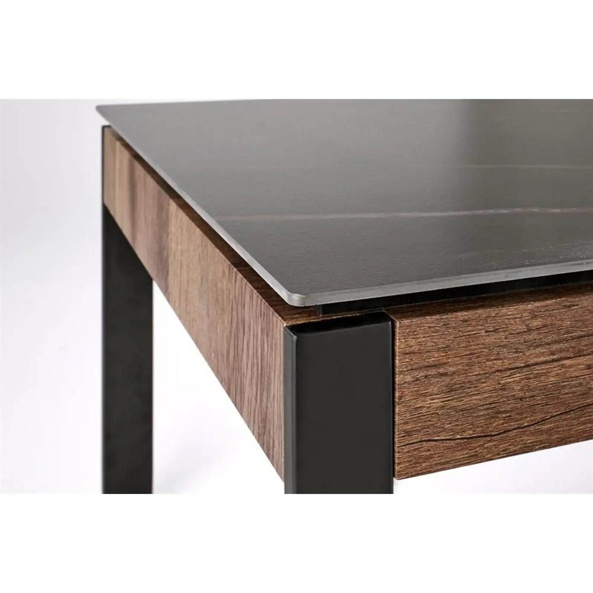 Masuta cafea RAMONA, negru cu efect de marmura/nuc, 121x61x45 cm