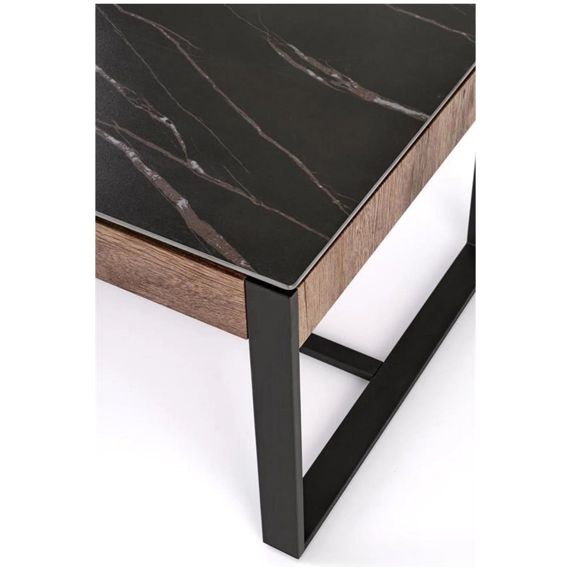 Masuta cafea RAMONA, negru cu efect de marmura/nuc, 121x61x45 cm