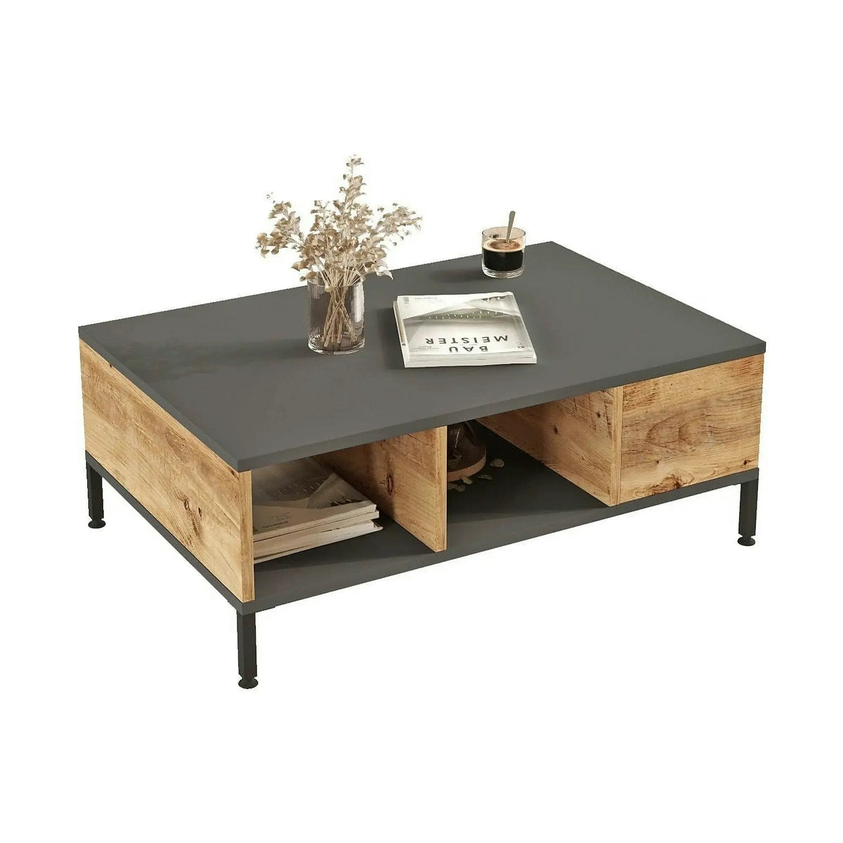 Masuta cafea RL2-AA, gri/stejar, PAL melaminat, 90x60x33 cm