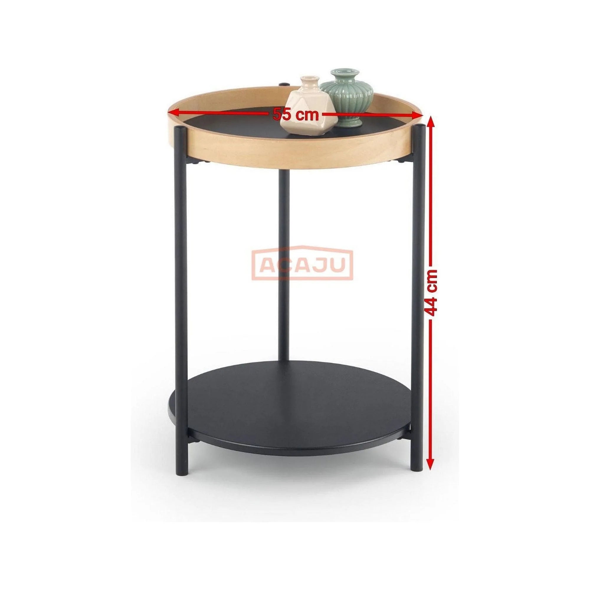 Masuta cafea Rolo, stejar natural/negru, otel/placaj curbat, 44x44x55 cm