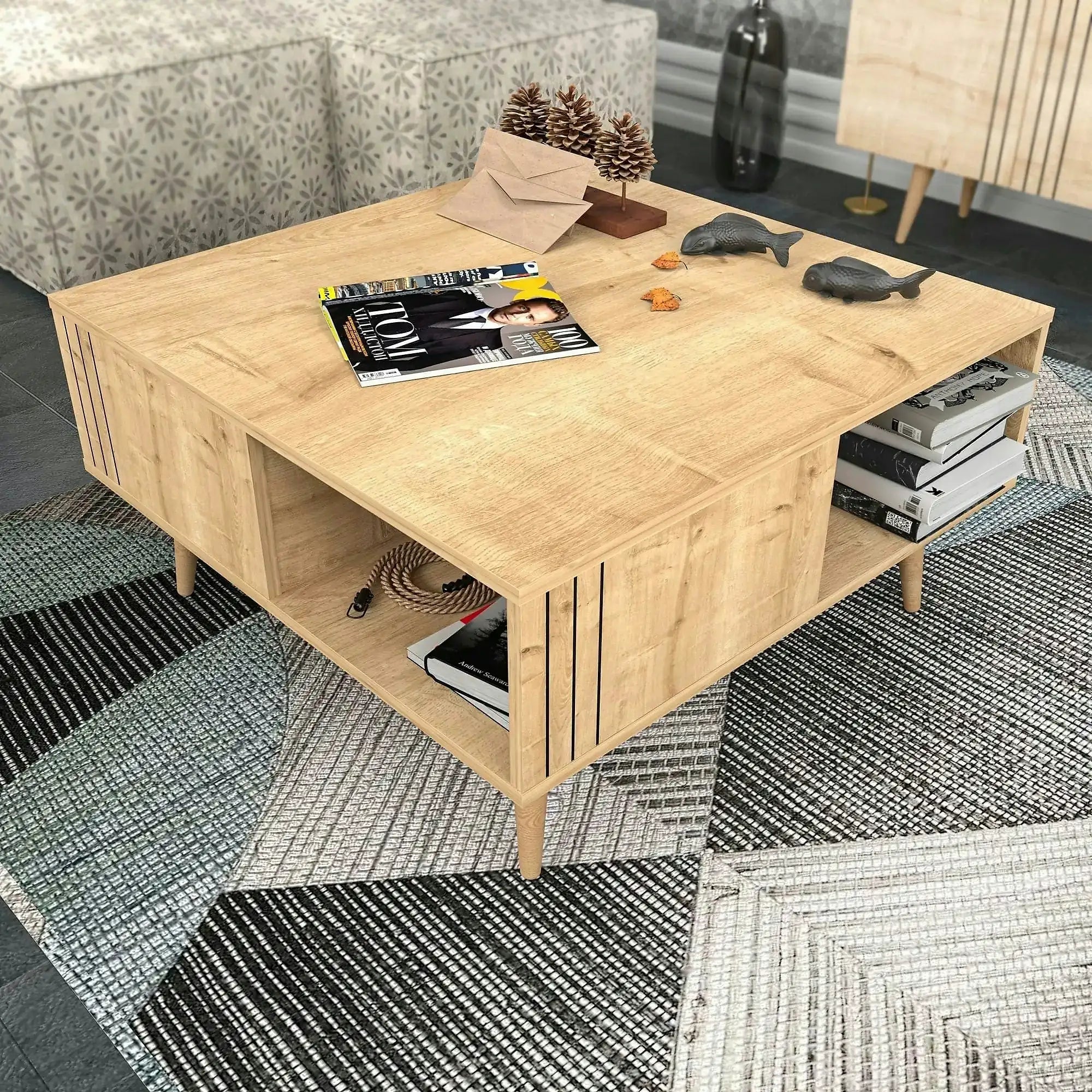 Masuta cafea Ronas, stejar, PAL melaminat, 90x90x46.5 cm
