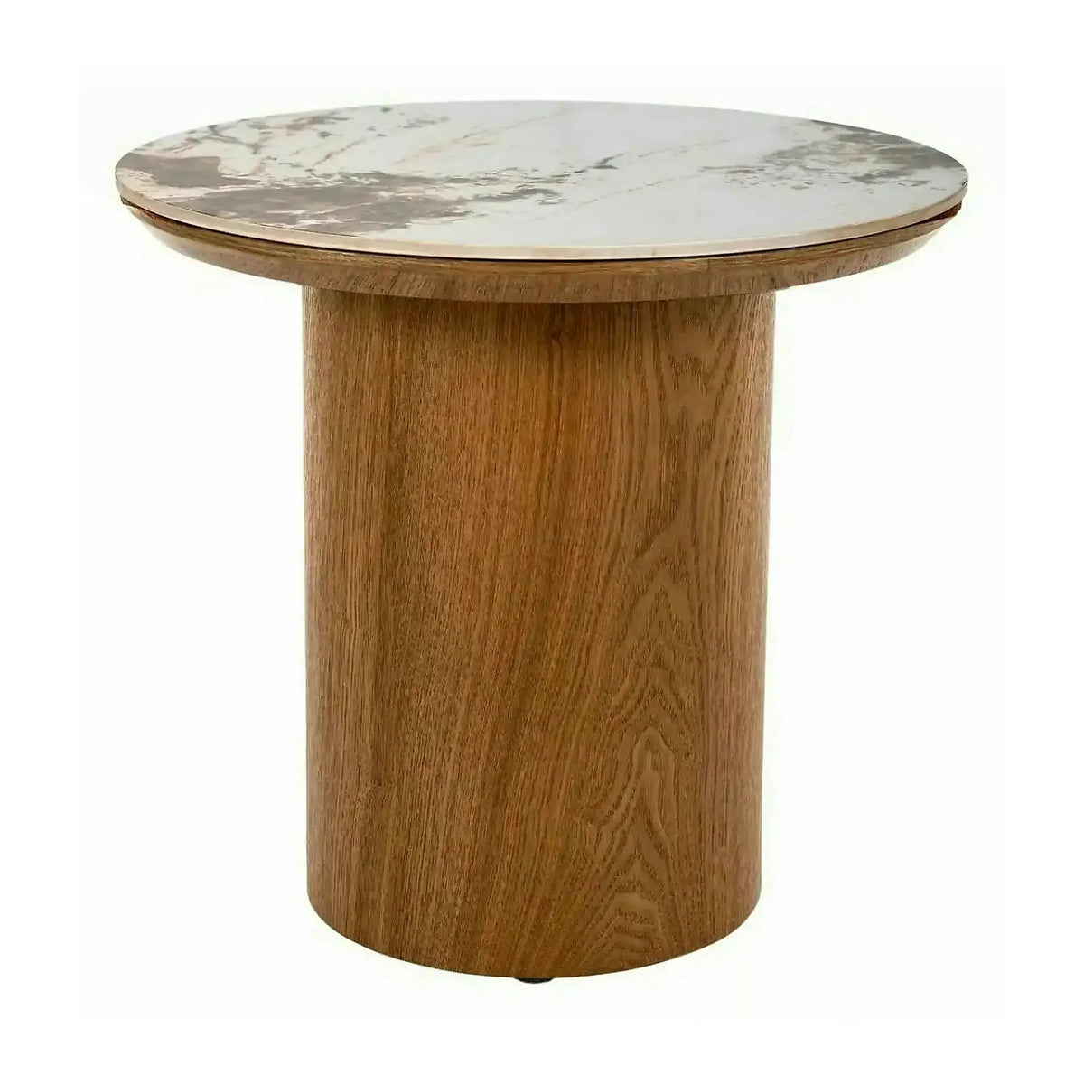 Măsuță cafea RONDO, alb lucios/stejar, ceramică/furnir/MDF, 50x50x45 cm