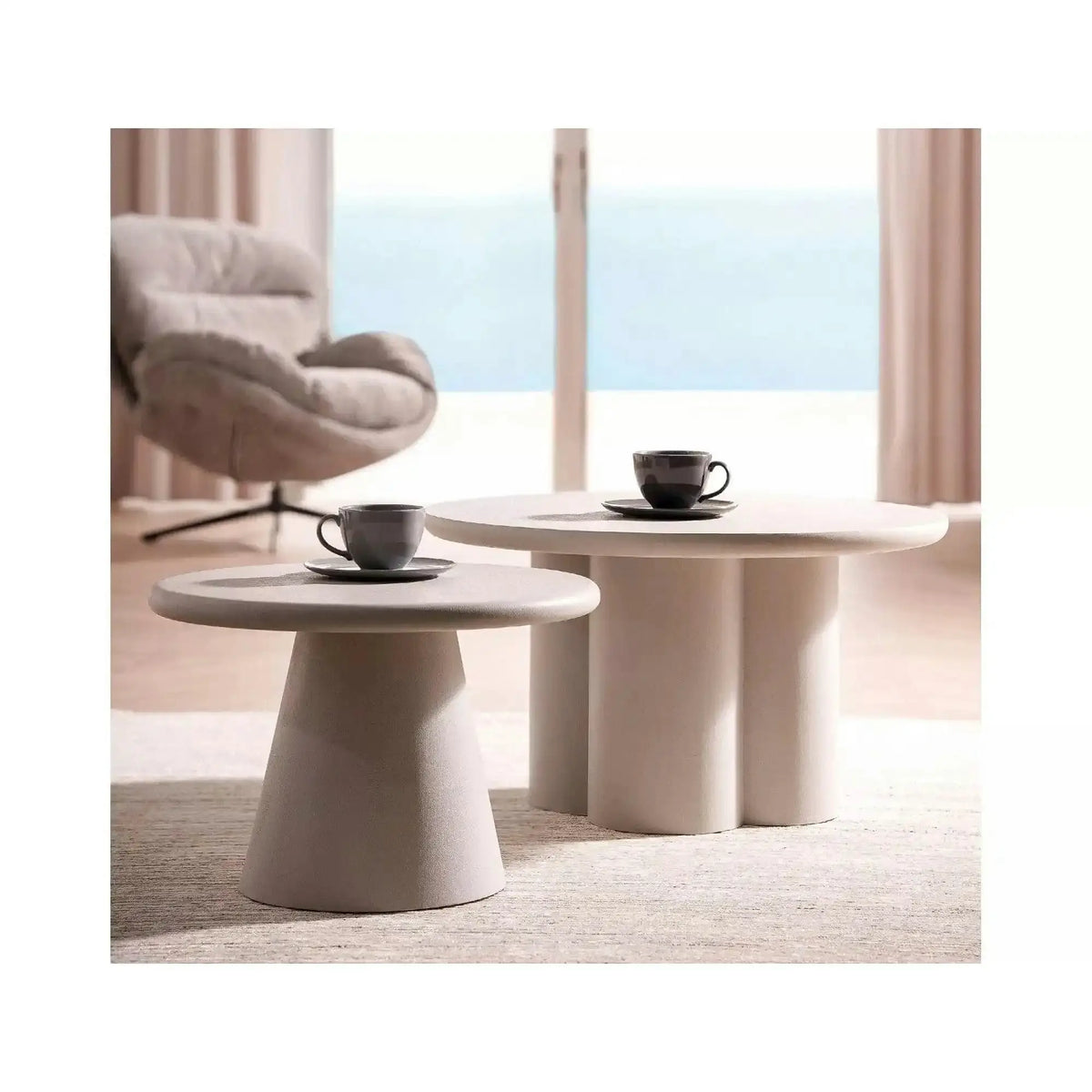 Masuta cafea ROSALIA, gri deschis, microciment, 80x45 cm