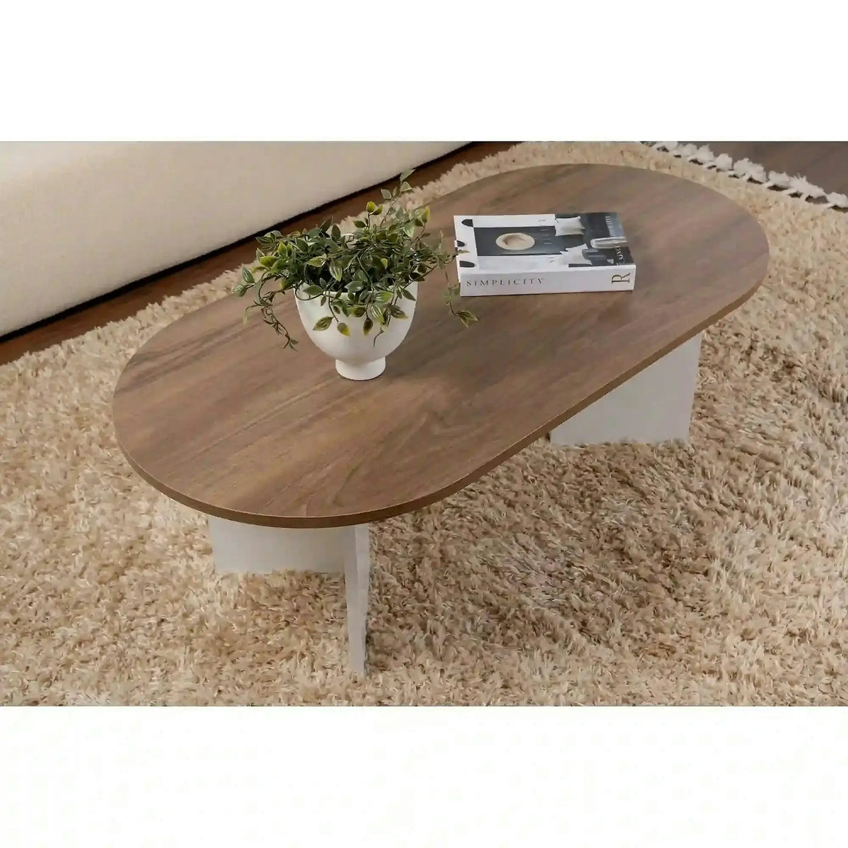 Masuta cafea SABLE, nuc/alb, PAL, 119x60x40 cm