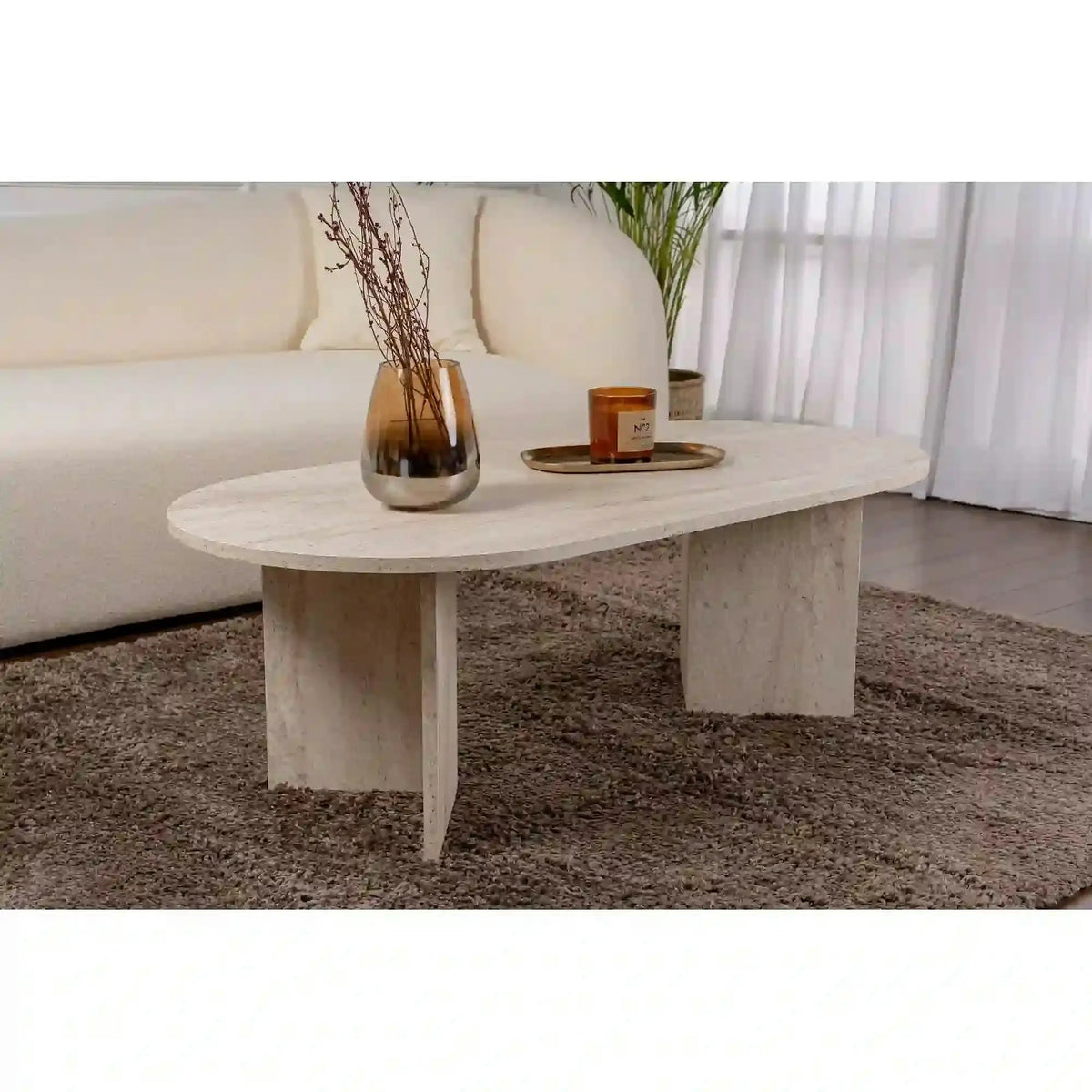 Masuta cafea SABLE, travertin, PAL, 119x60x40 cm