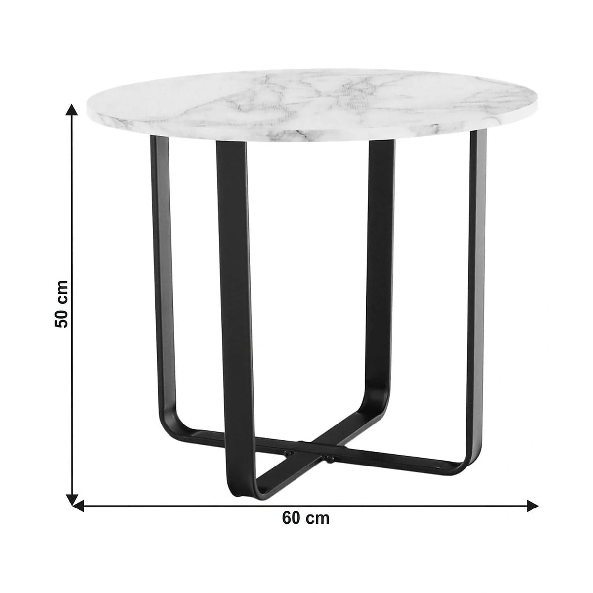 Masuta cafea SALINO, alb cu efect de marmura, metal, 60x60x50 cm