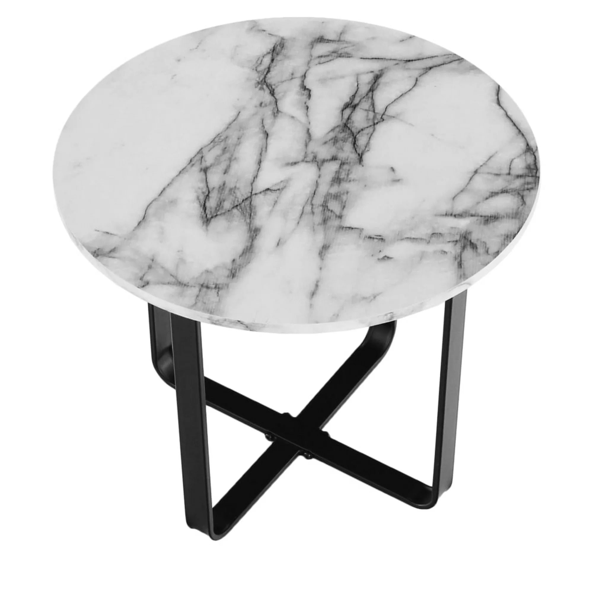 Masuta cafea SALINO, alb cu efect de marmura, metal, 60x60x50 cm