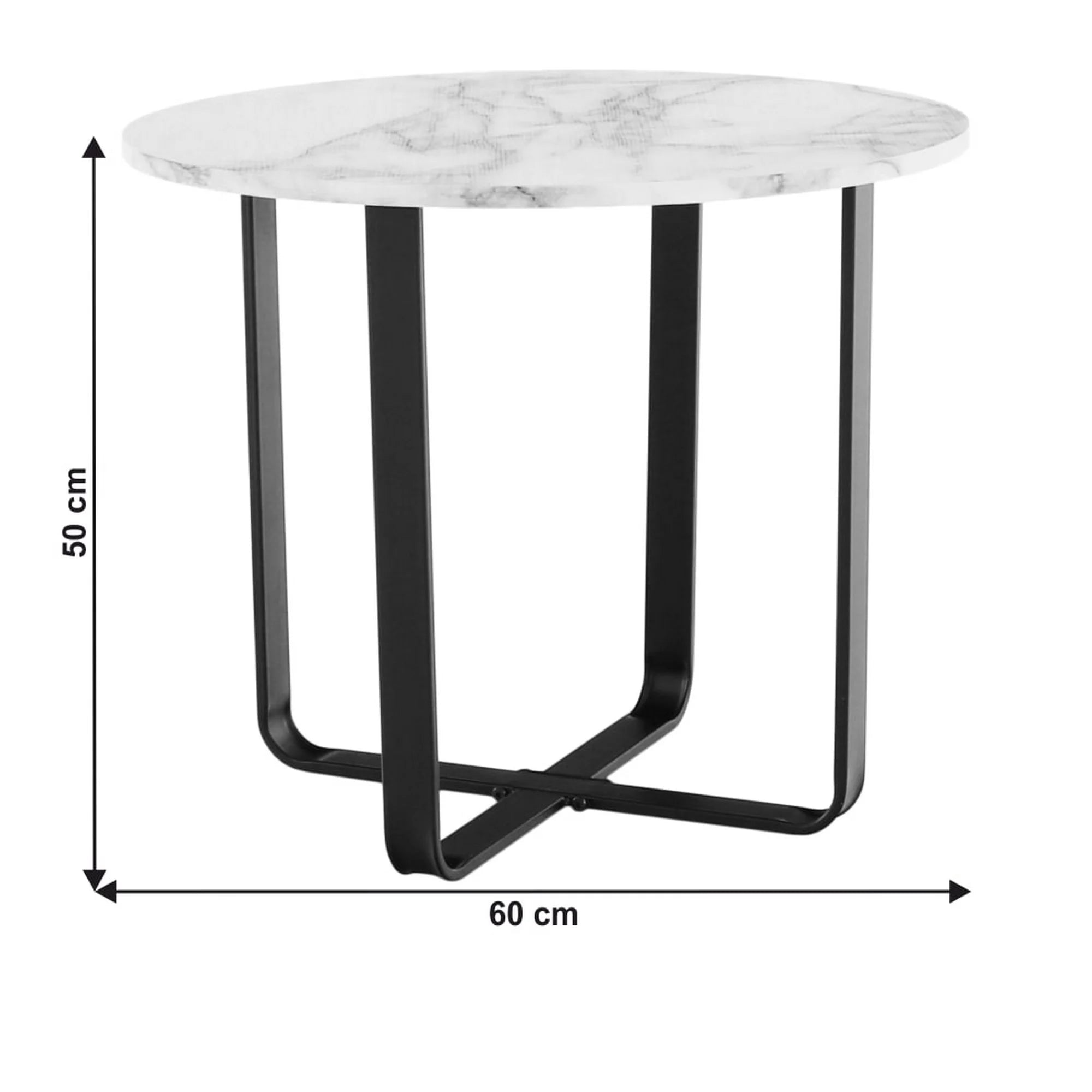 Masuta cafea SALINO, alb cu efect de marmura, metal, 60x60x50 cm