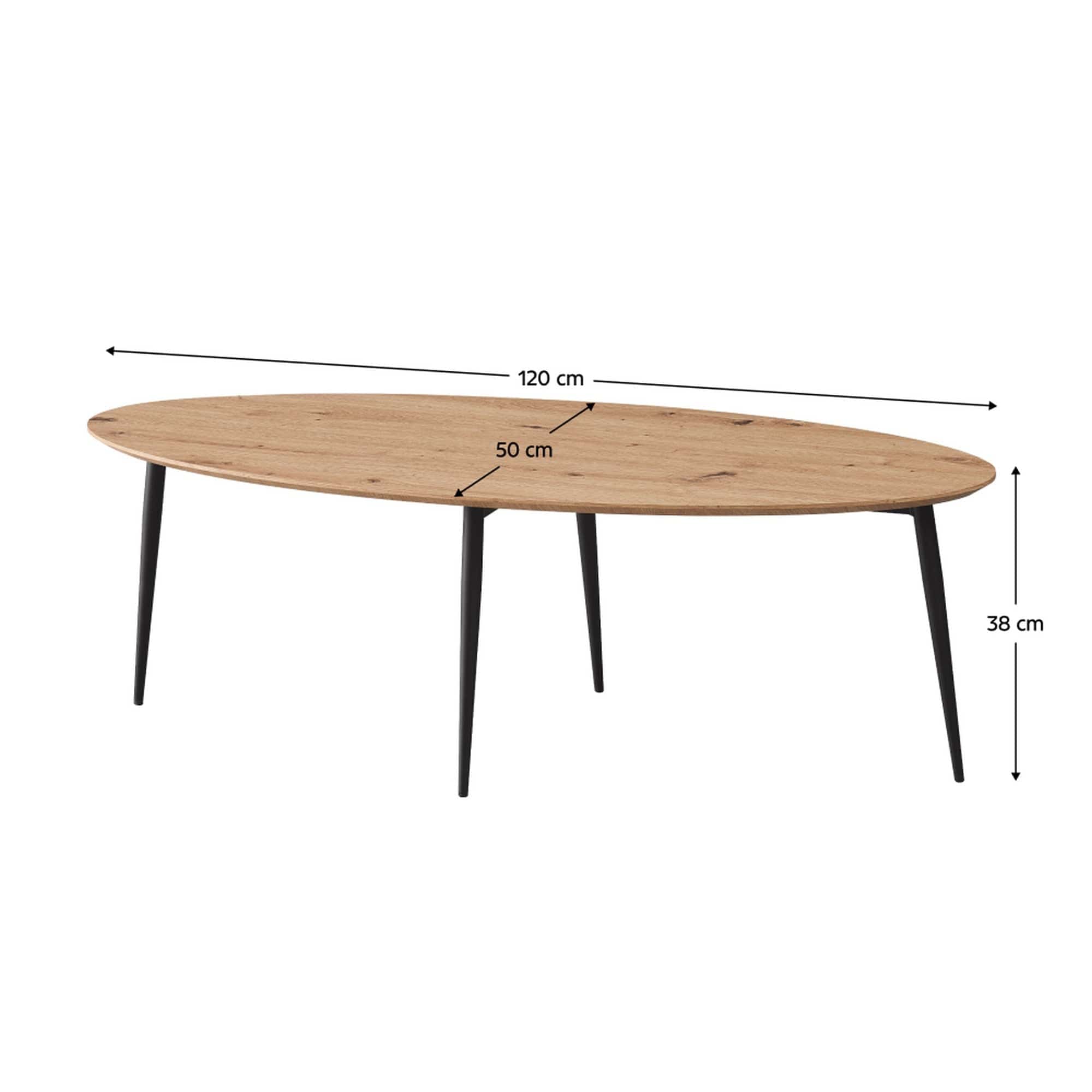 Masuta cafea SANAM, stejar artisan/negru, metal, 120x50x38 cm