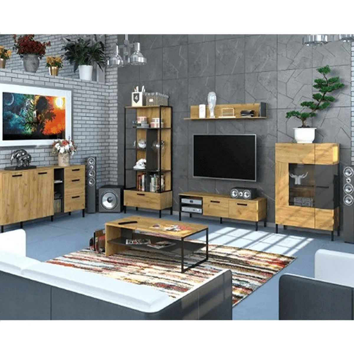 Masuta cafea SANTES, stejar auriu/gri antracit, PAL, 120x60x40 cm