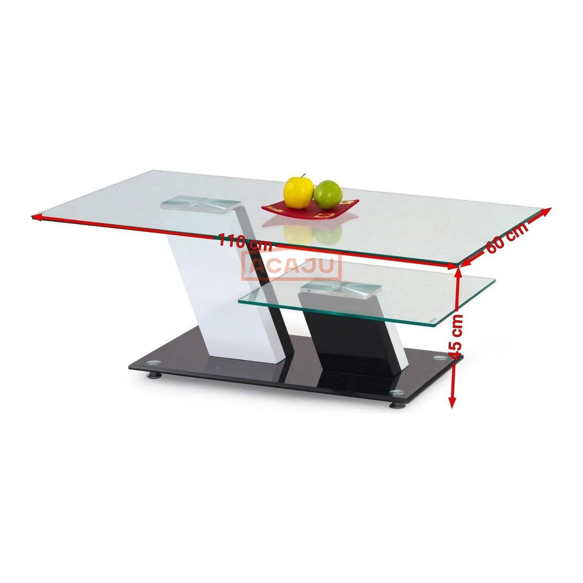 Masuta cafea SAVANA, transparent/alb/negru, sticla, 110x60x45 cm