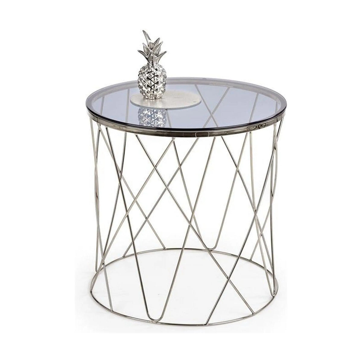 Masuta cafea Selena, transparent/argintiu, sticla/otel, 55x55x55 cm