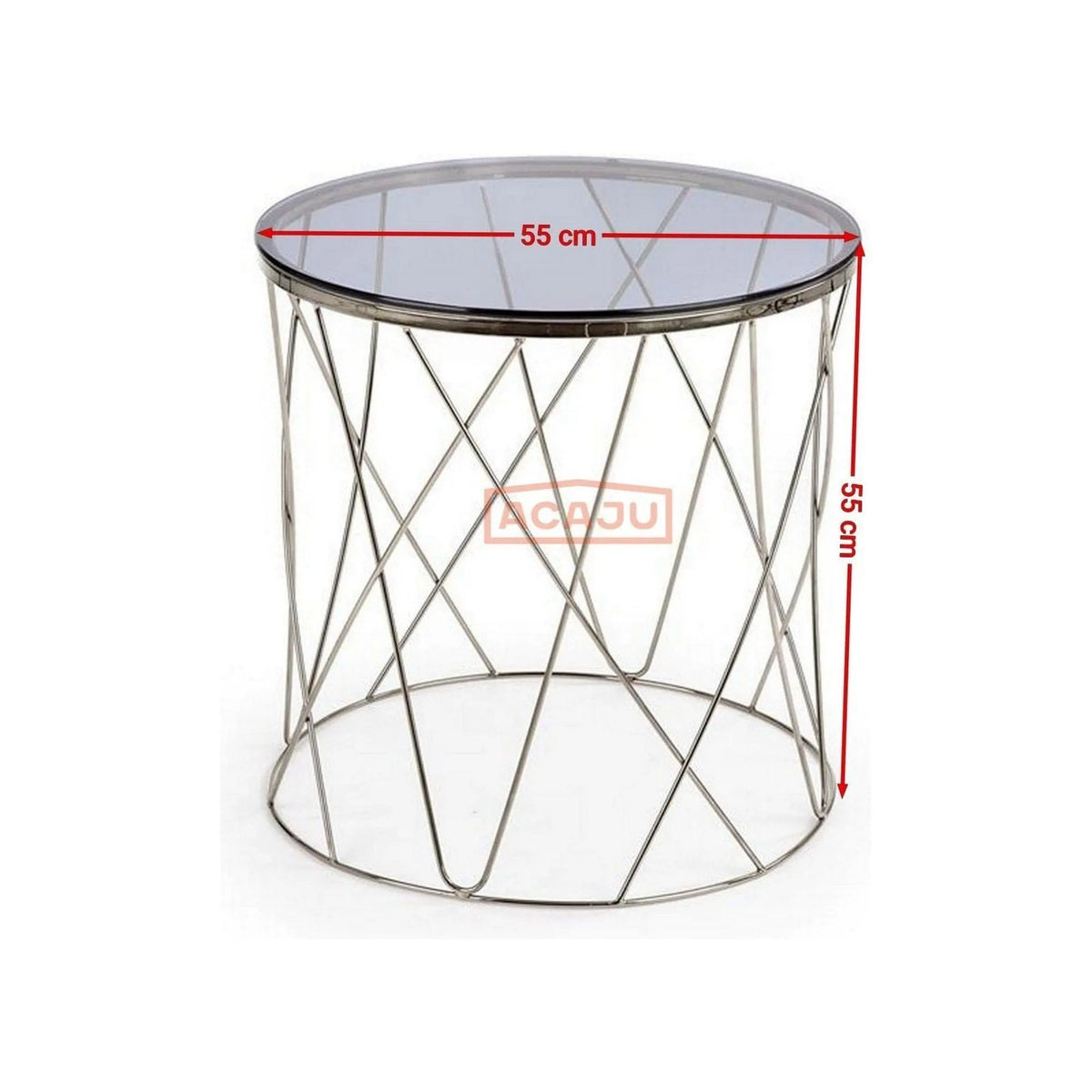 Masuta cafea Selena, transparent/argintiu, sticla/otel, 55x55x55 cm