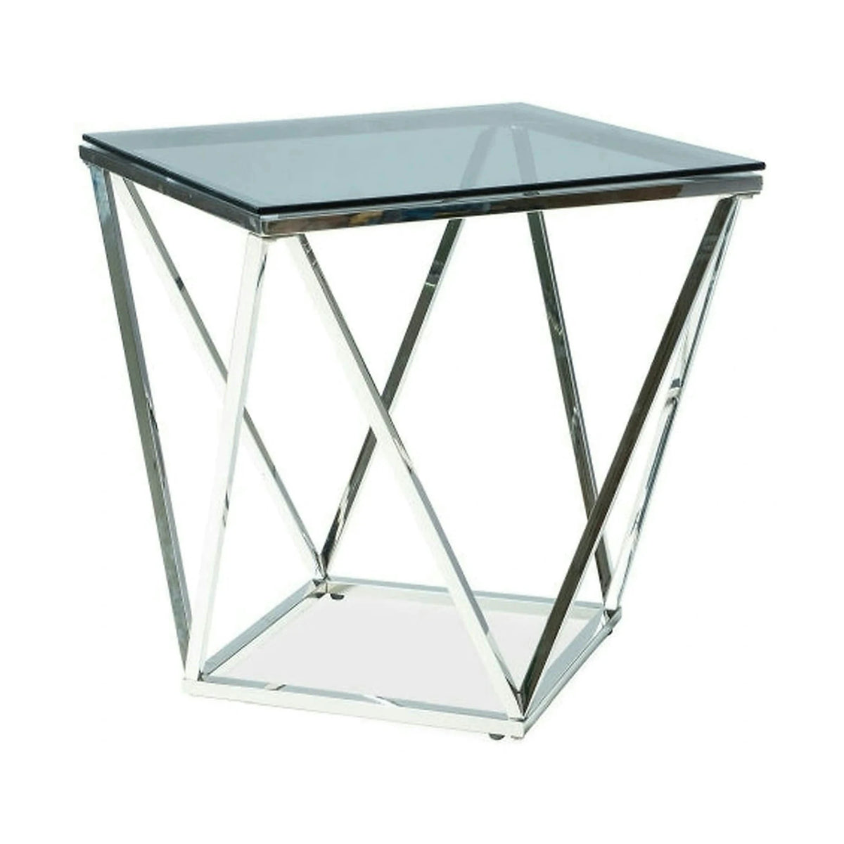 Măsuță cafea SILVER B, transparent/crom, sticlă securizată/metal, 50x50x53 cm