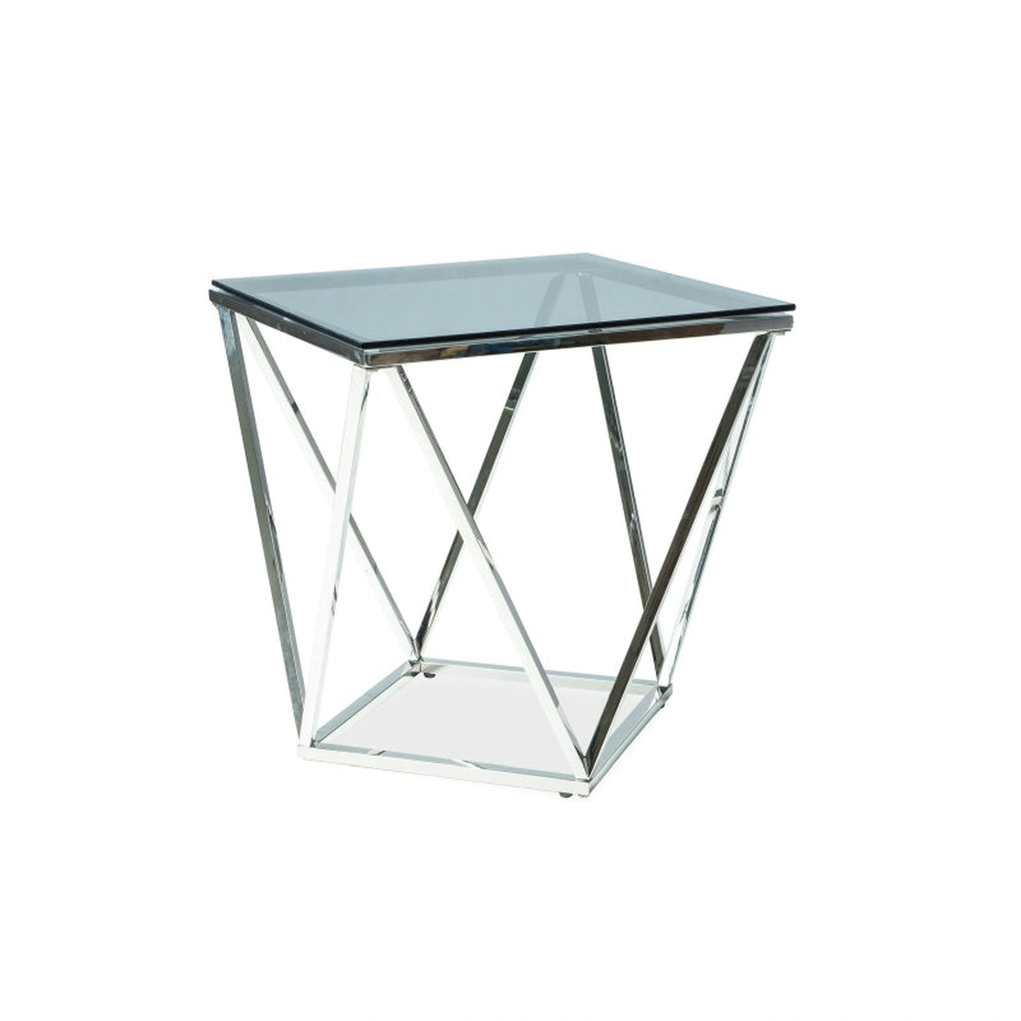 Măsuță cafea SILVER B, transparent/crom, sticlă securizată/metal, 50x50x53 cm
