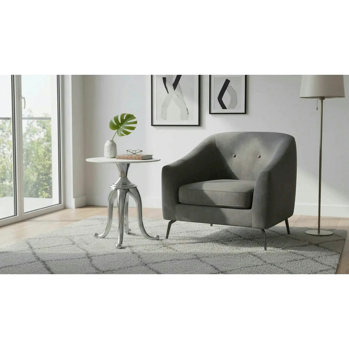 Masuta cafea SNAKE, alb cu efect de marmura/argintiu, ceramica/metal, 48x55 cm