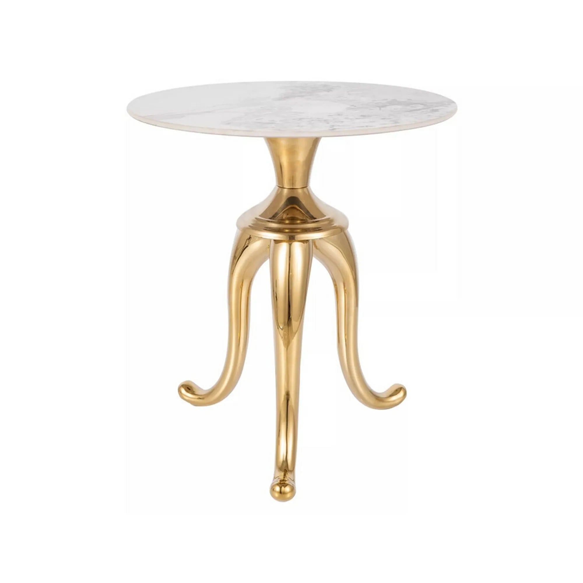 Masuta cafea SNAKE, alb cu efect de marmura/auriu, ceramica/metal, 48x55 cm