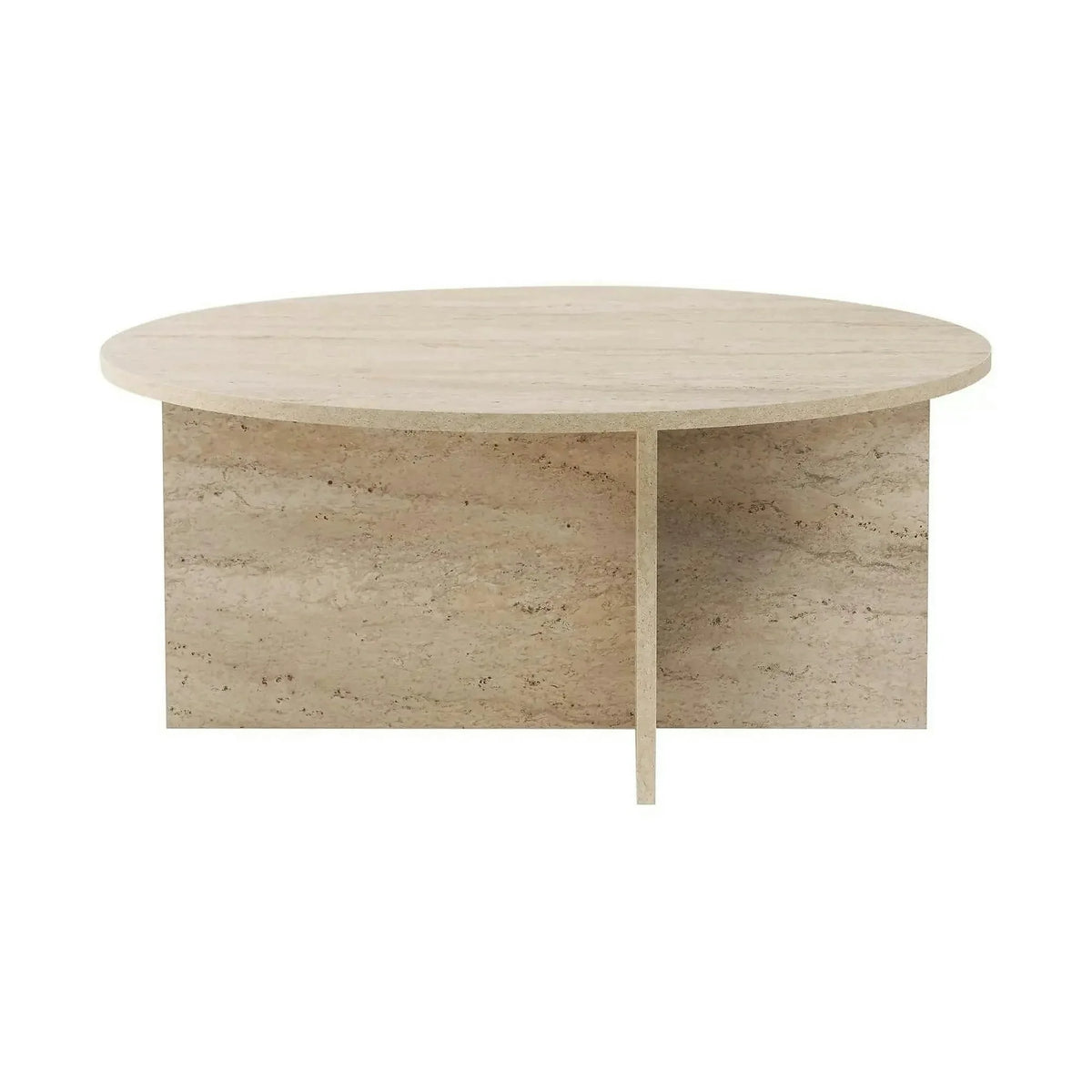 Masuta cafea SOLEIL, bej cu efect de piatra travertin, PAL melaminat, 90x90x40 cm
