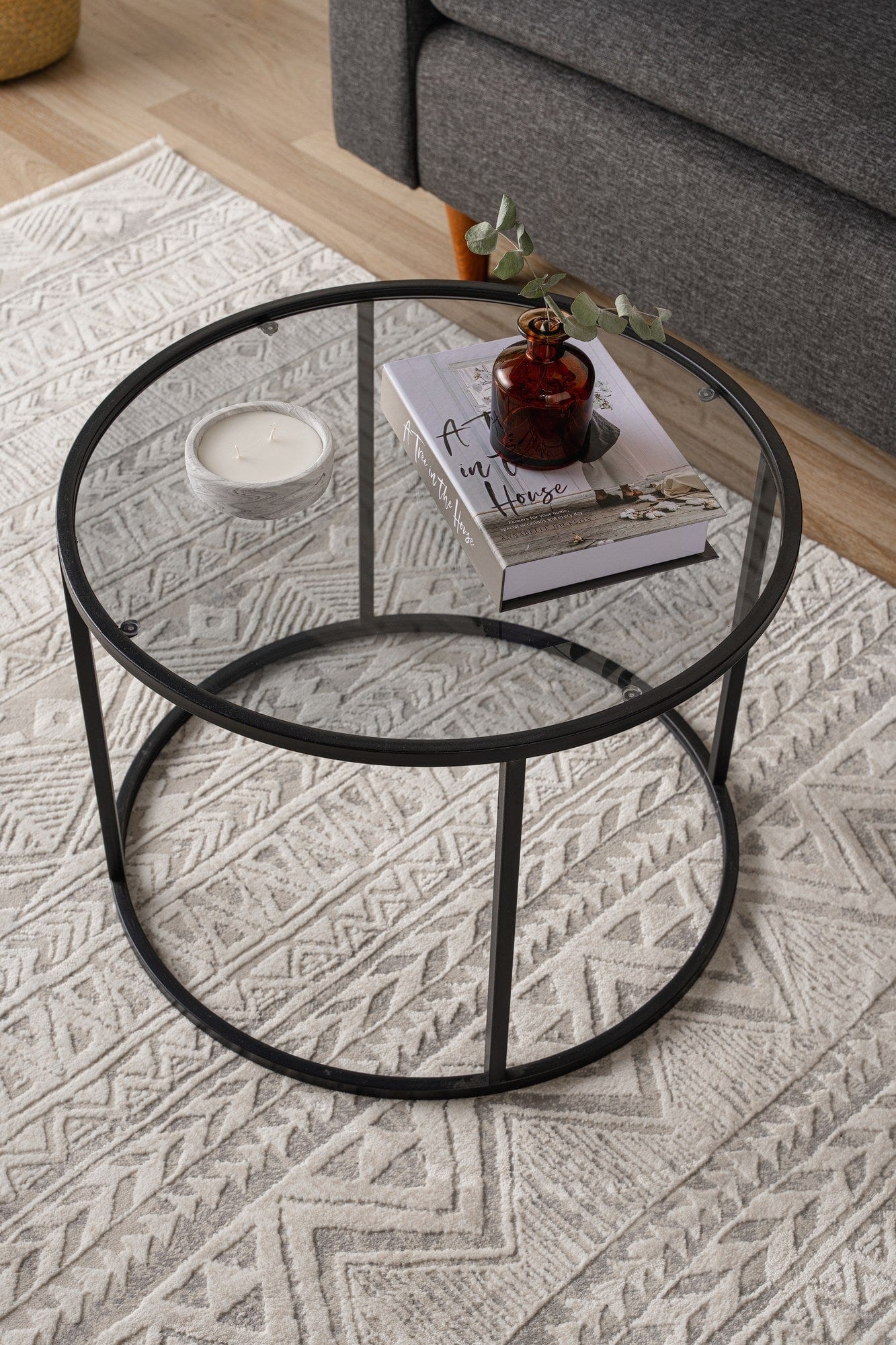 Masuta cafea STARTIS, transparent/negru, sticla/metal, 60x60x45 cm