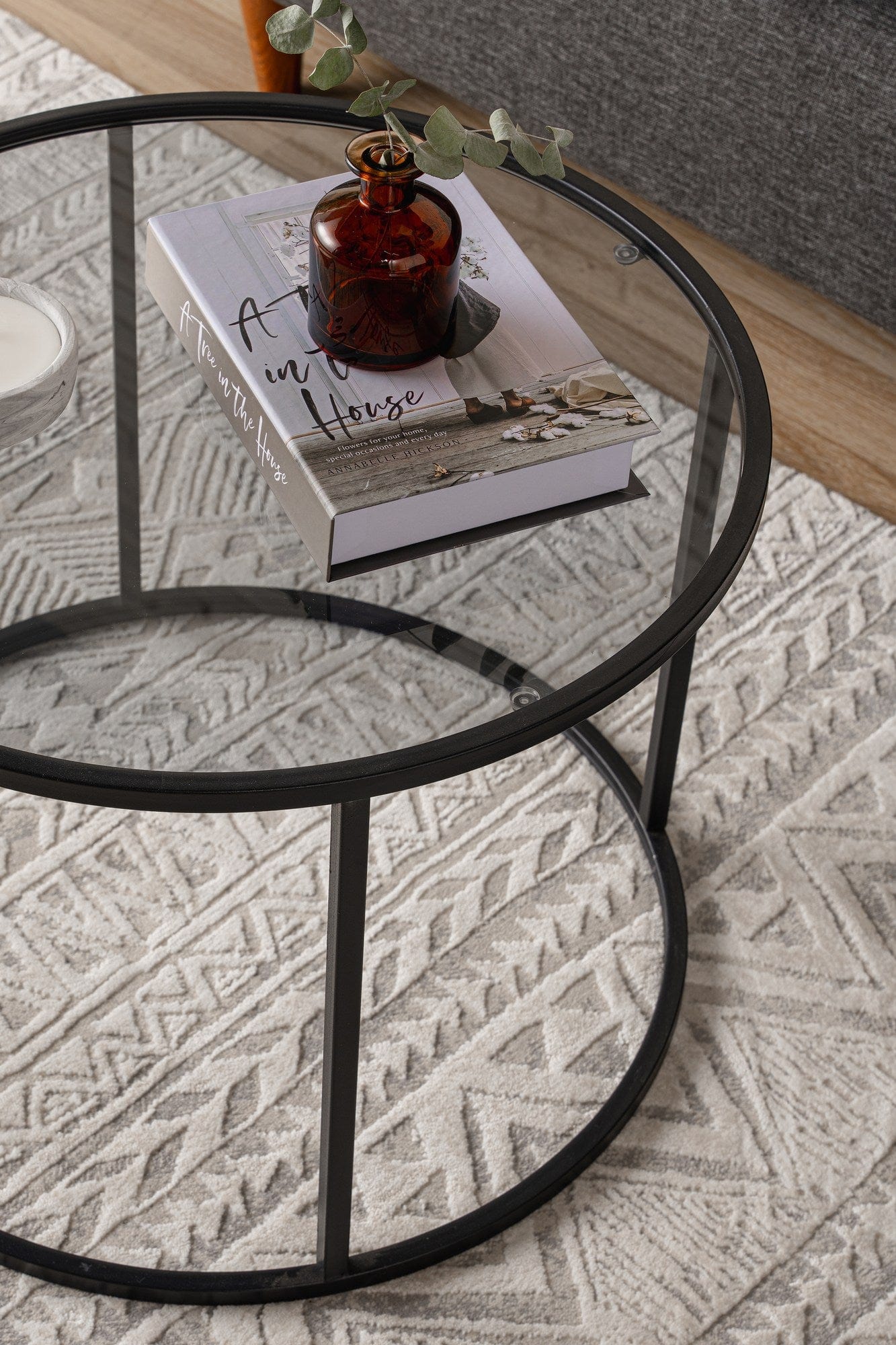 Masuta cafea STARTIS, transparent/negru, sticla/metal, 60x60x45 cm