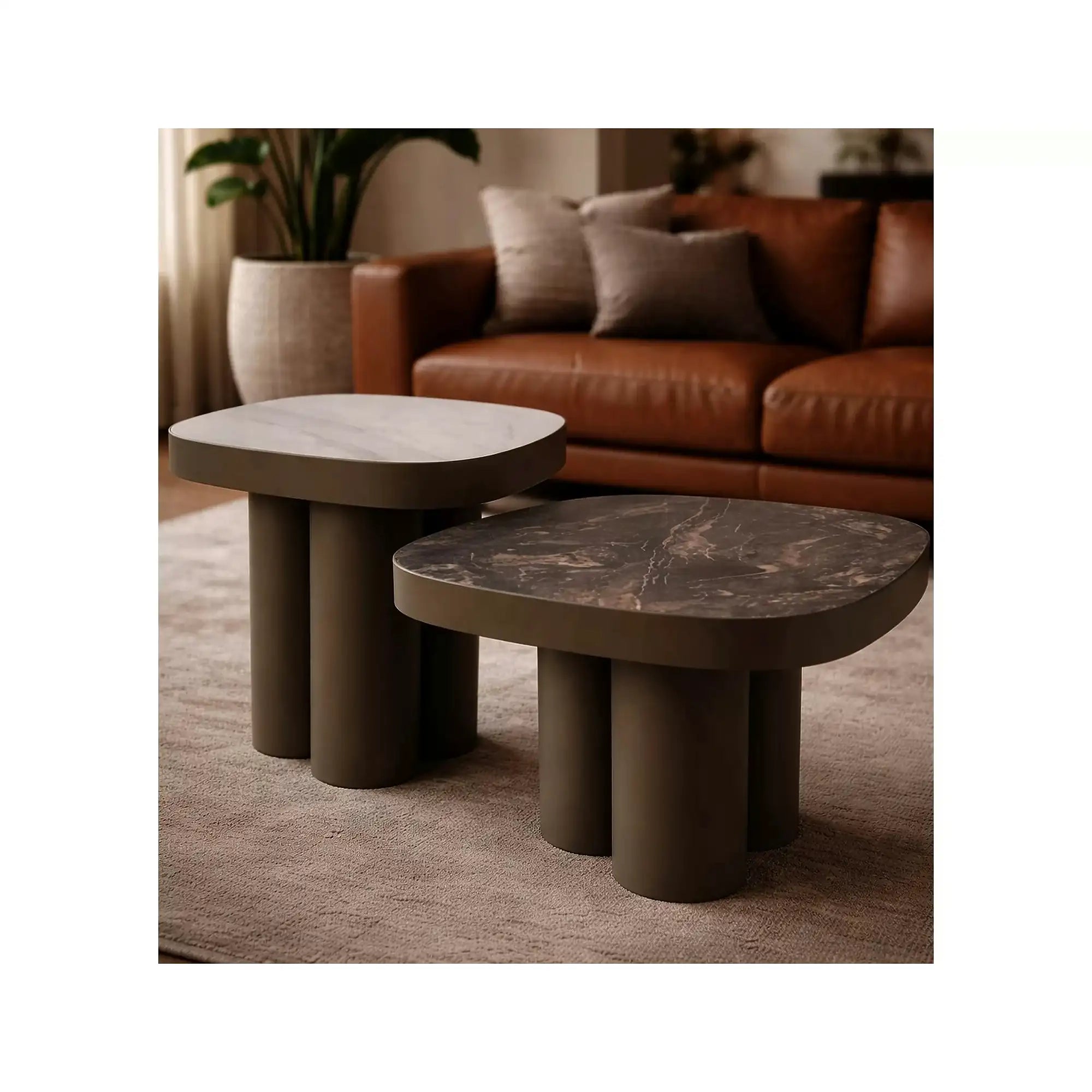 Măsuță cafea STELLA B, negru lucios/cupru, ceramică/metal, 75x75x43 cm