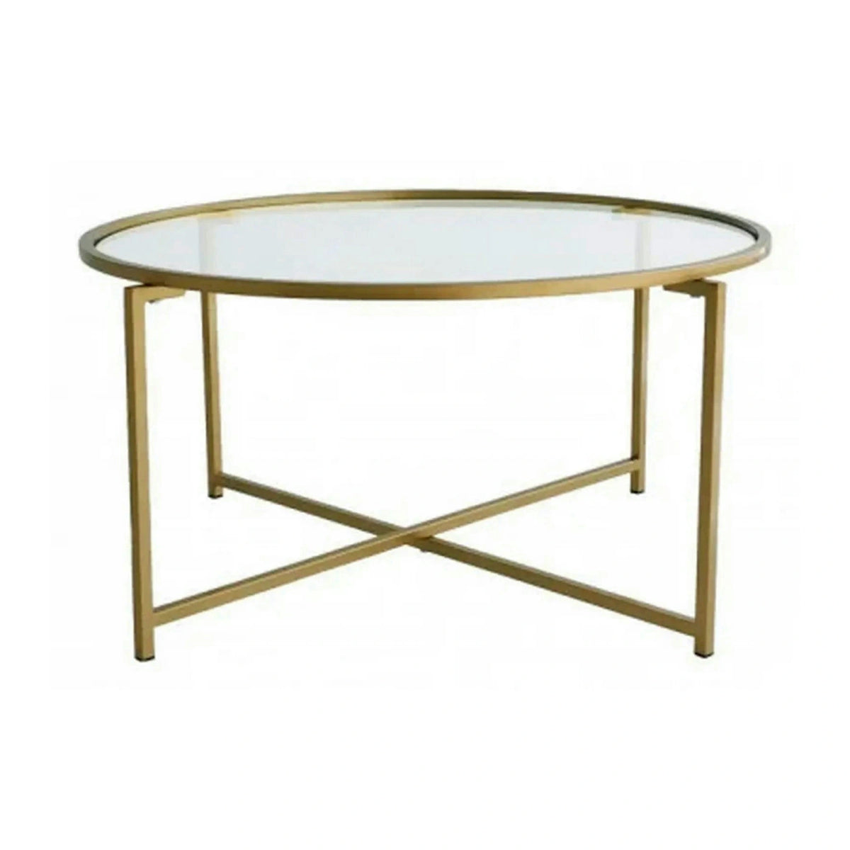 Masuta cafea Sun S404, auriu, sticla/metal, 83x83x40 cm