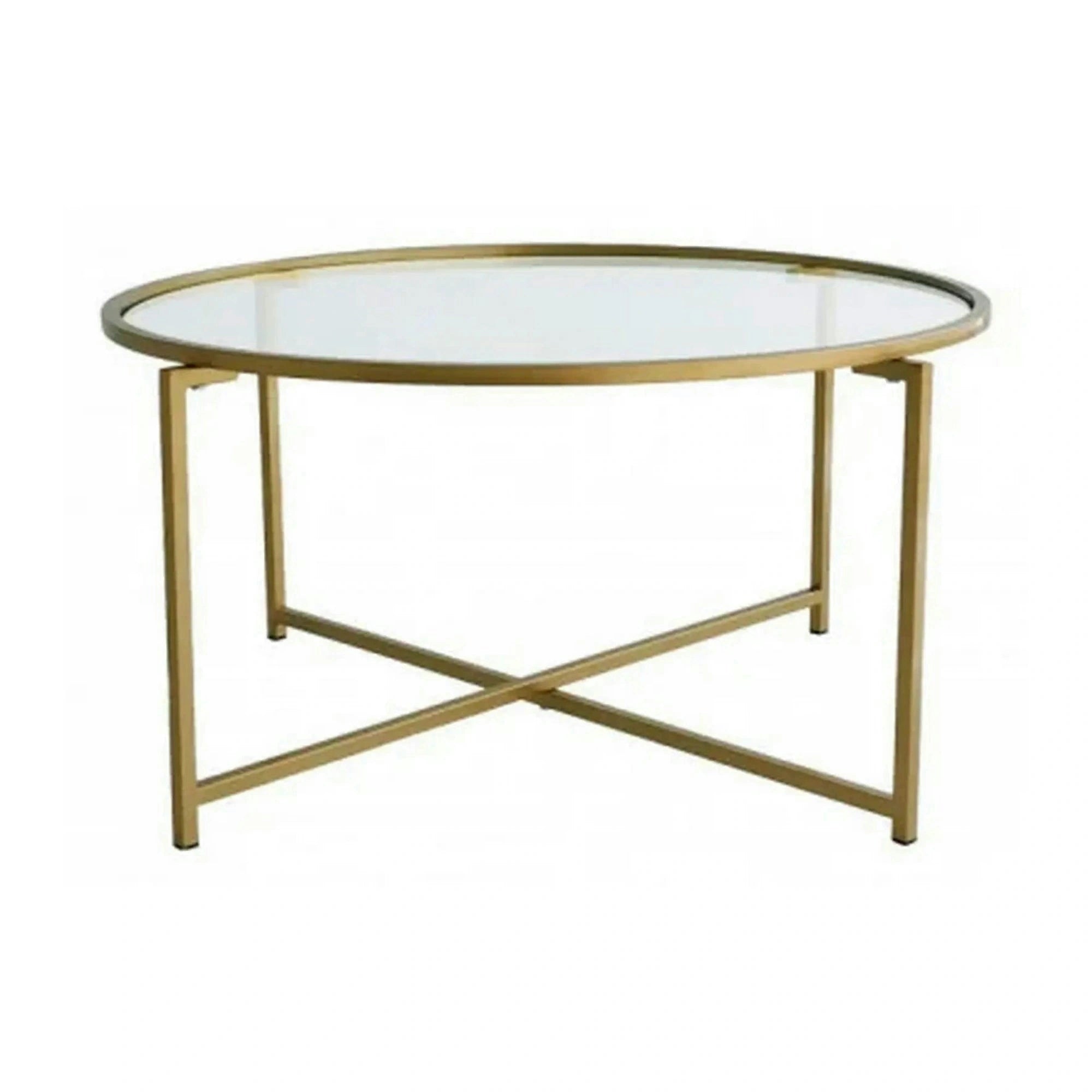 Masuta cafea Sun S404, auriu, sticla/metal, 83x83x40 cm