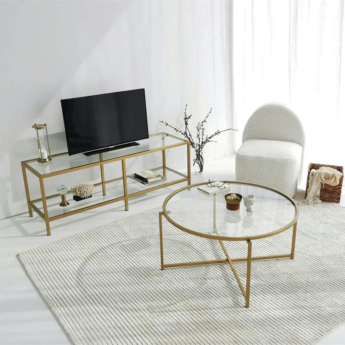 Masuta cafea Sun S404, auriu, sticla/metal, 83x83x40 cm