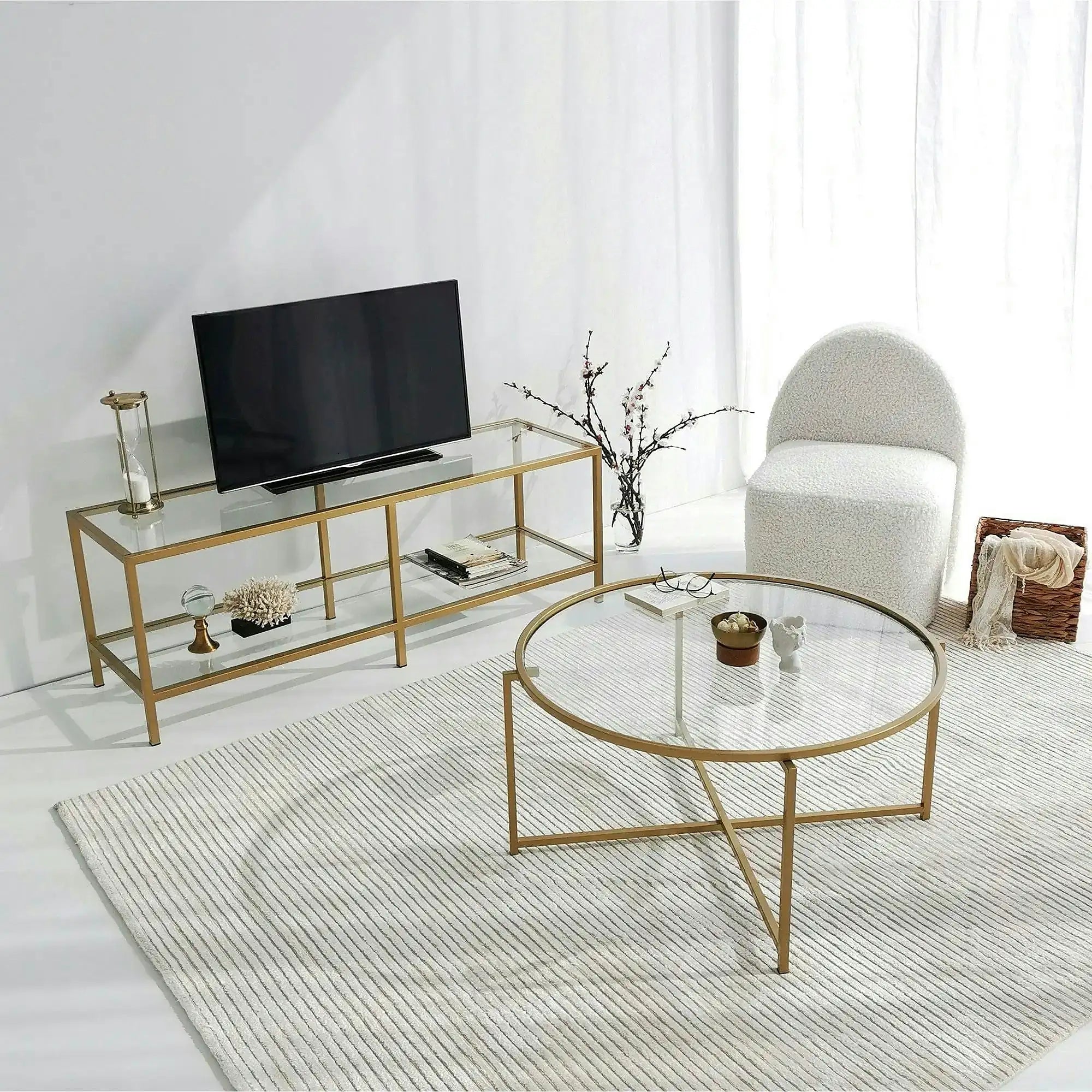 Masuta cafea Sun S404, auriu, sticla/metal, 83x83x40 cm