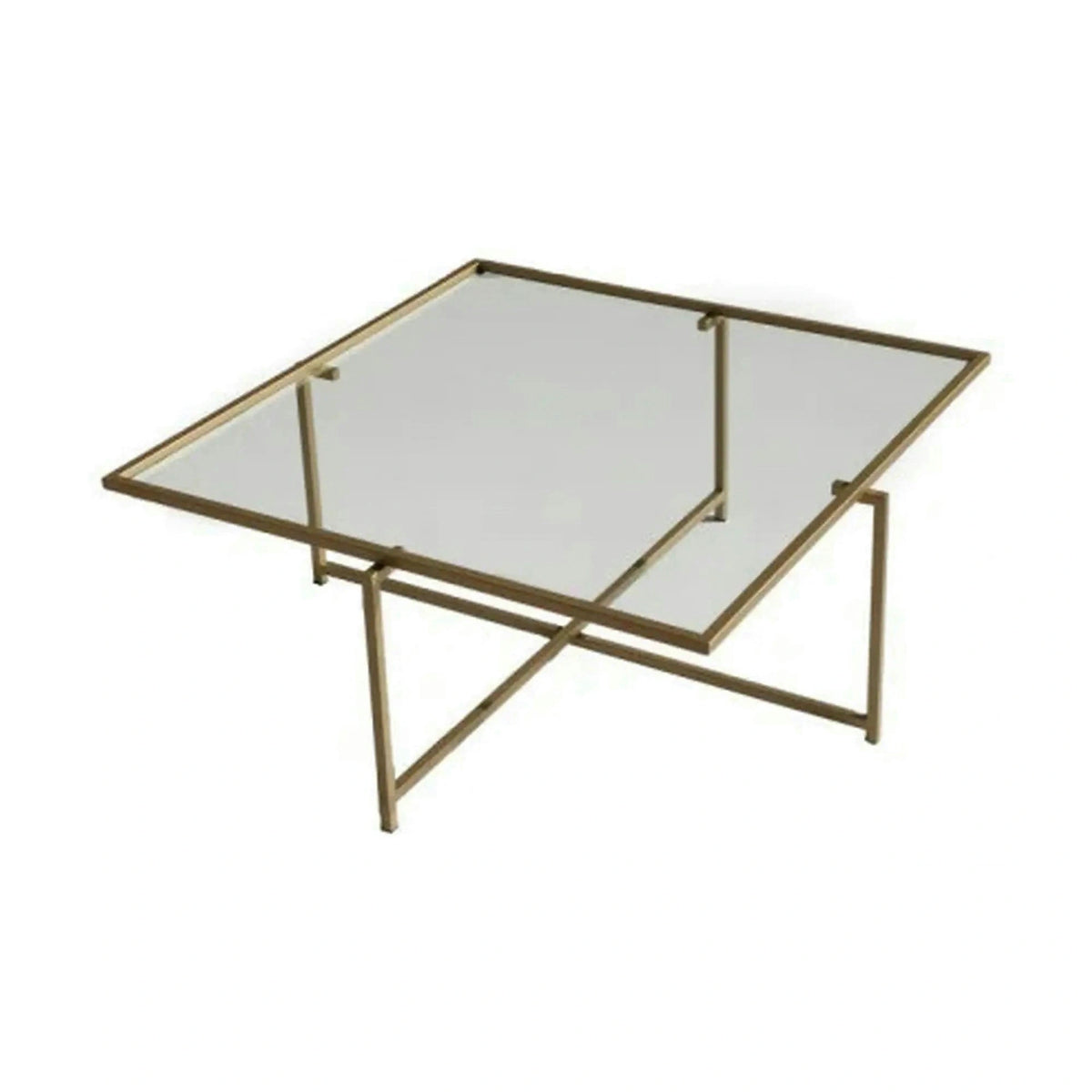 Masuta cafea Sun S411, auriu, sticla/metal, 85x85x35 cm