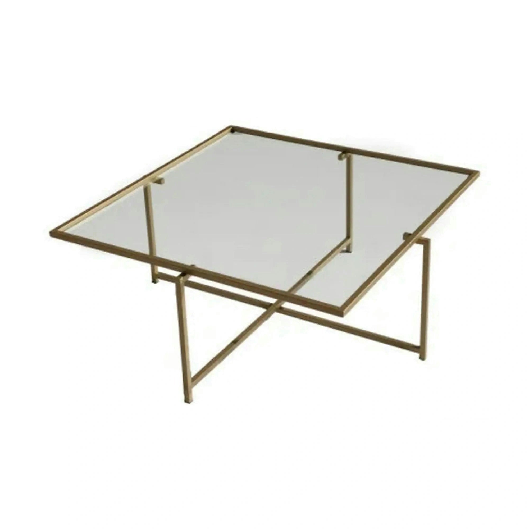 Masuta cafea Sun S411, auriu, sticla/metal, 85x85x35 cm