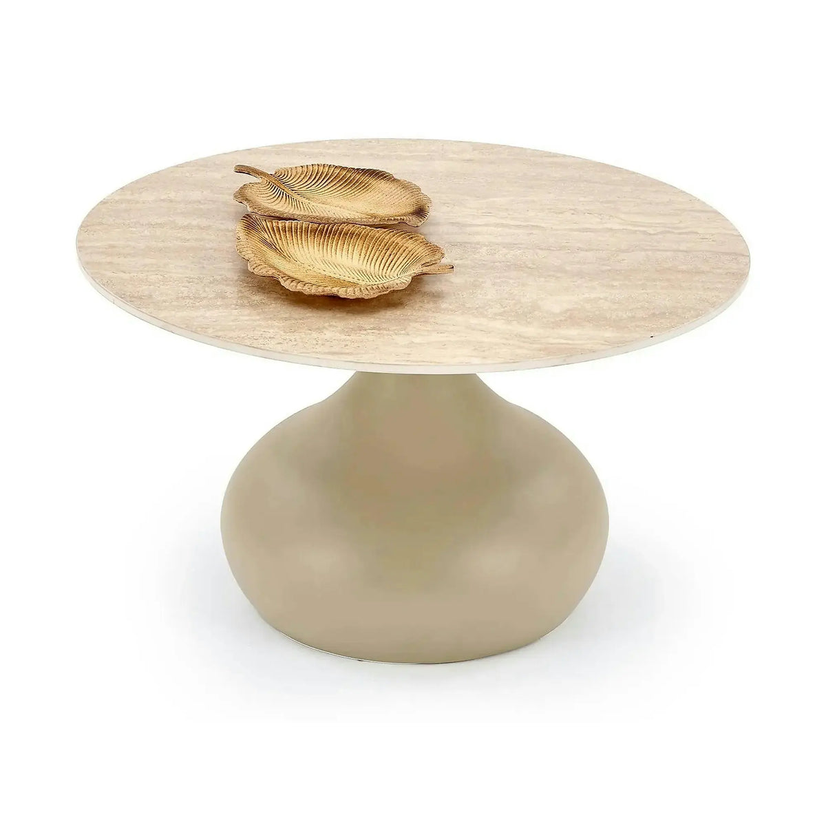 Masuta cafea TIMOR 2, travertin/casmir, piatra sinterizata/metal, 70x42 cm