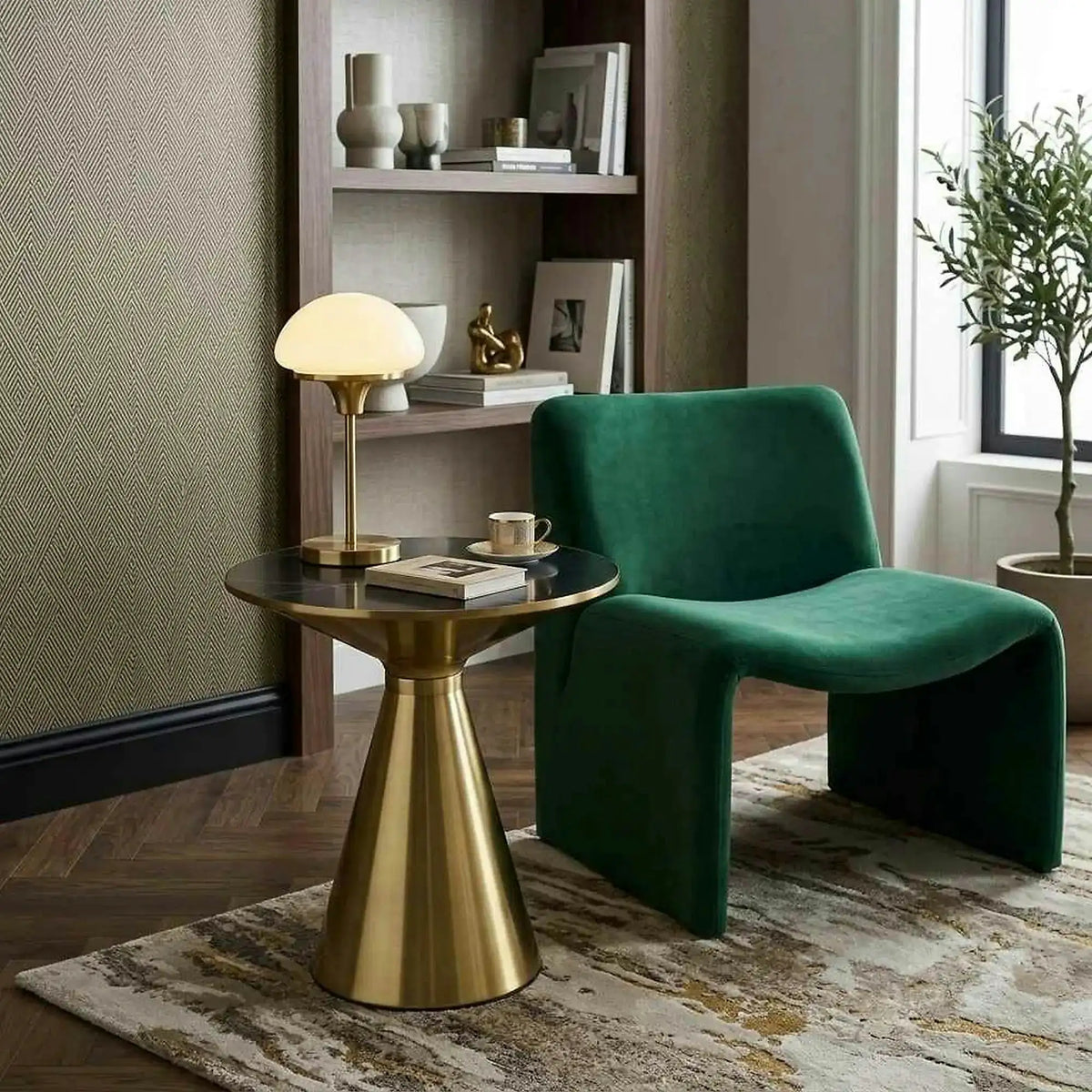 Masuta cafea TRIBECA, negru/auriu, ceramica/otel, 50x50x52 cm