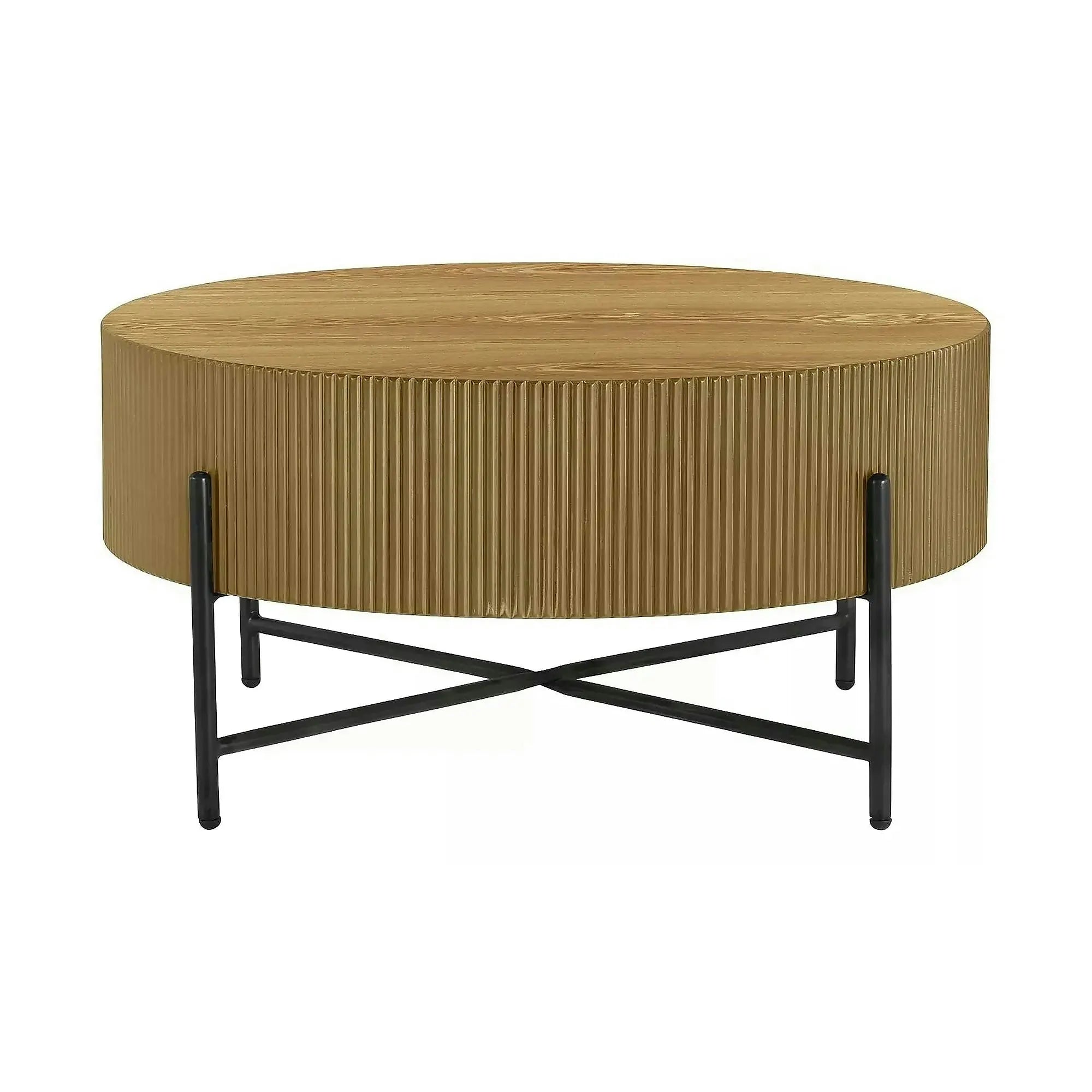 Măsuță cafea TUCA, stejar/negru mat, furnir/metal/MDF, 80x80x40 cm