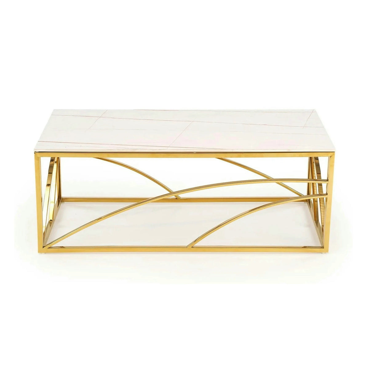 Masuta cafea UNIVERSE 3, alb/auriu, ceramica/metal, 120x60x40 cm