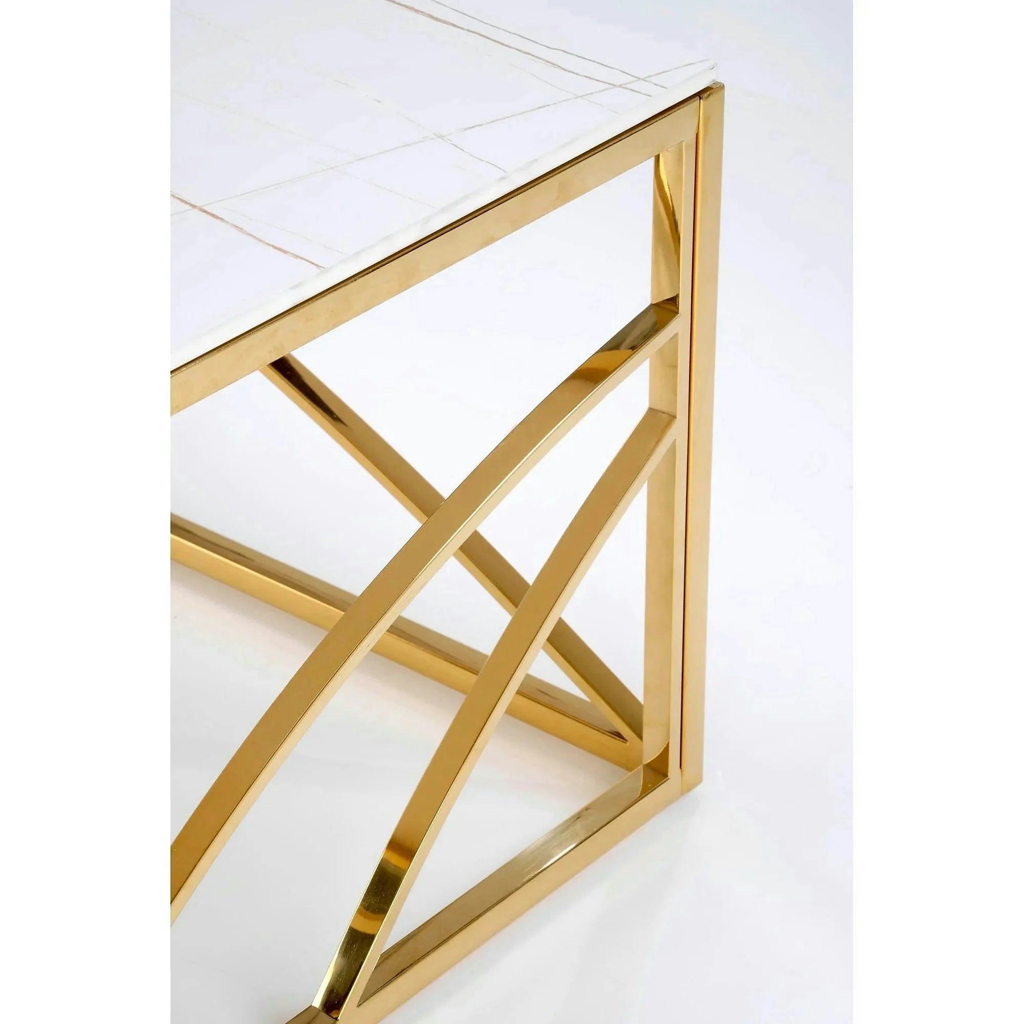 Masuta cafea UNIVERSE 3, alb/auriu, ceramica/metal, 120x60x40 cm