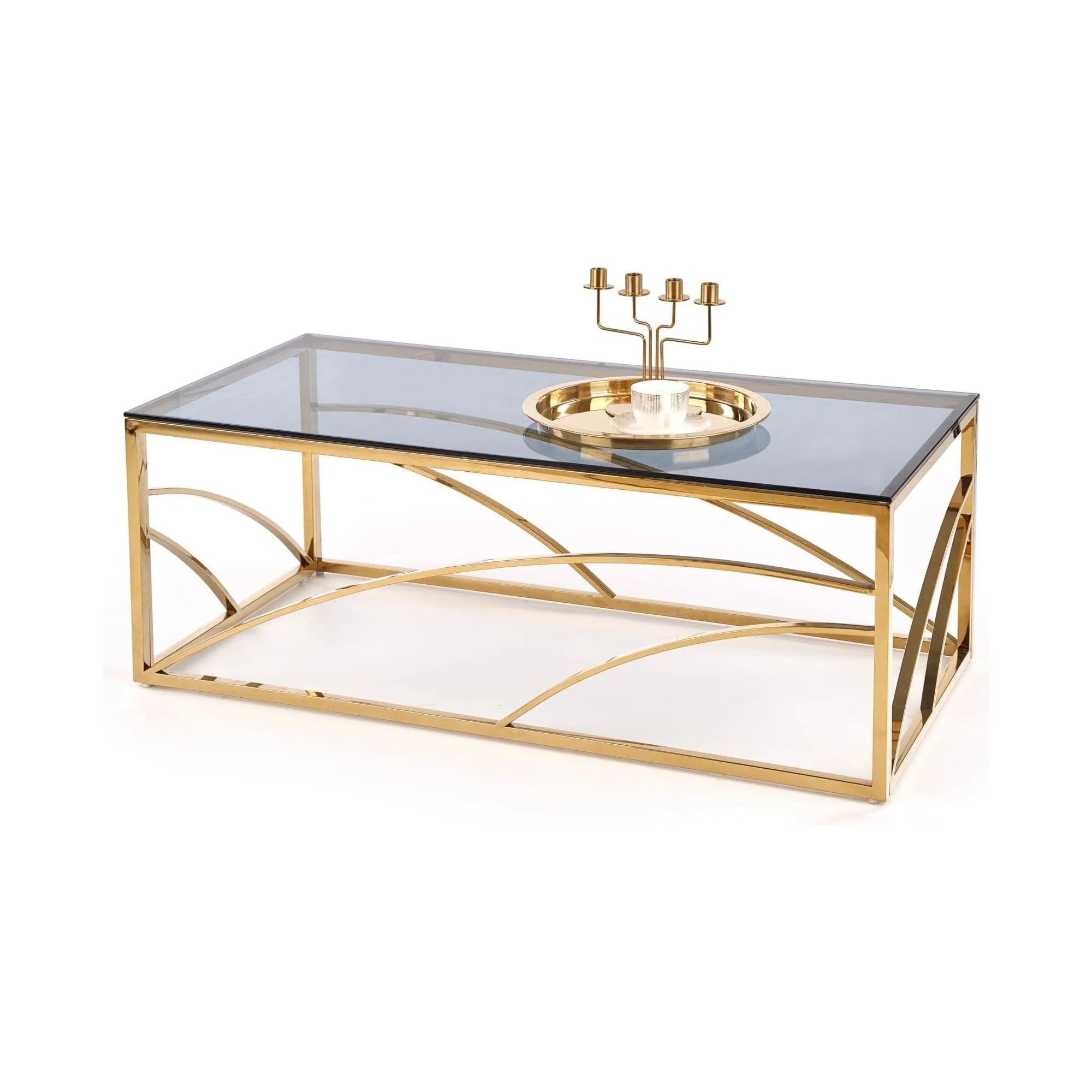 Masuta cafea Universe, transparent/auriu, sticla/otel, 120x60x45 cm