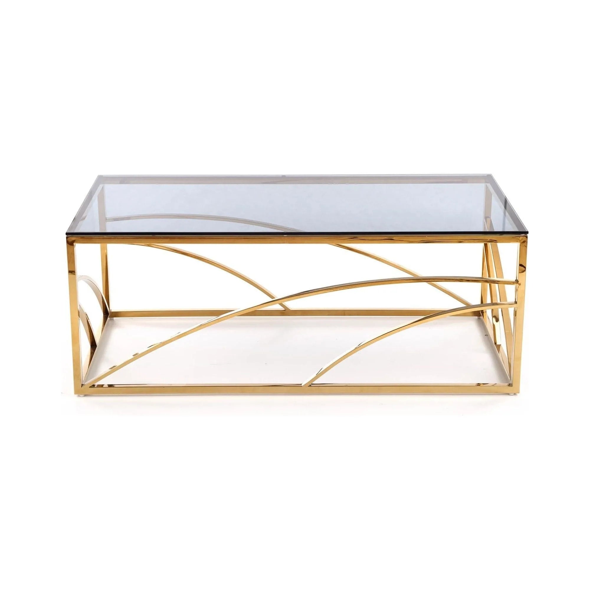 Masuta cafea Universe, transparent/auriu, sticla/otel, 120x60x45 cm