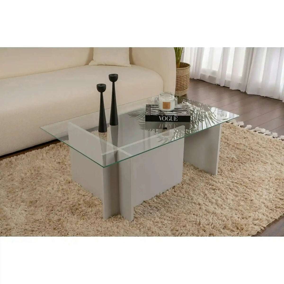 Masuta cafea VETRINO, gri/transparent, sticla/PAL, 105x65x40 cm