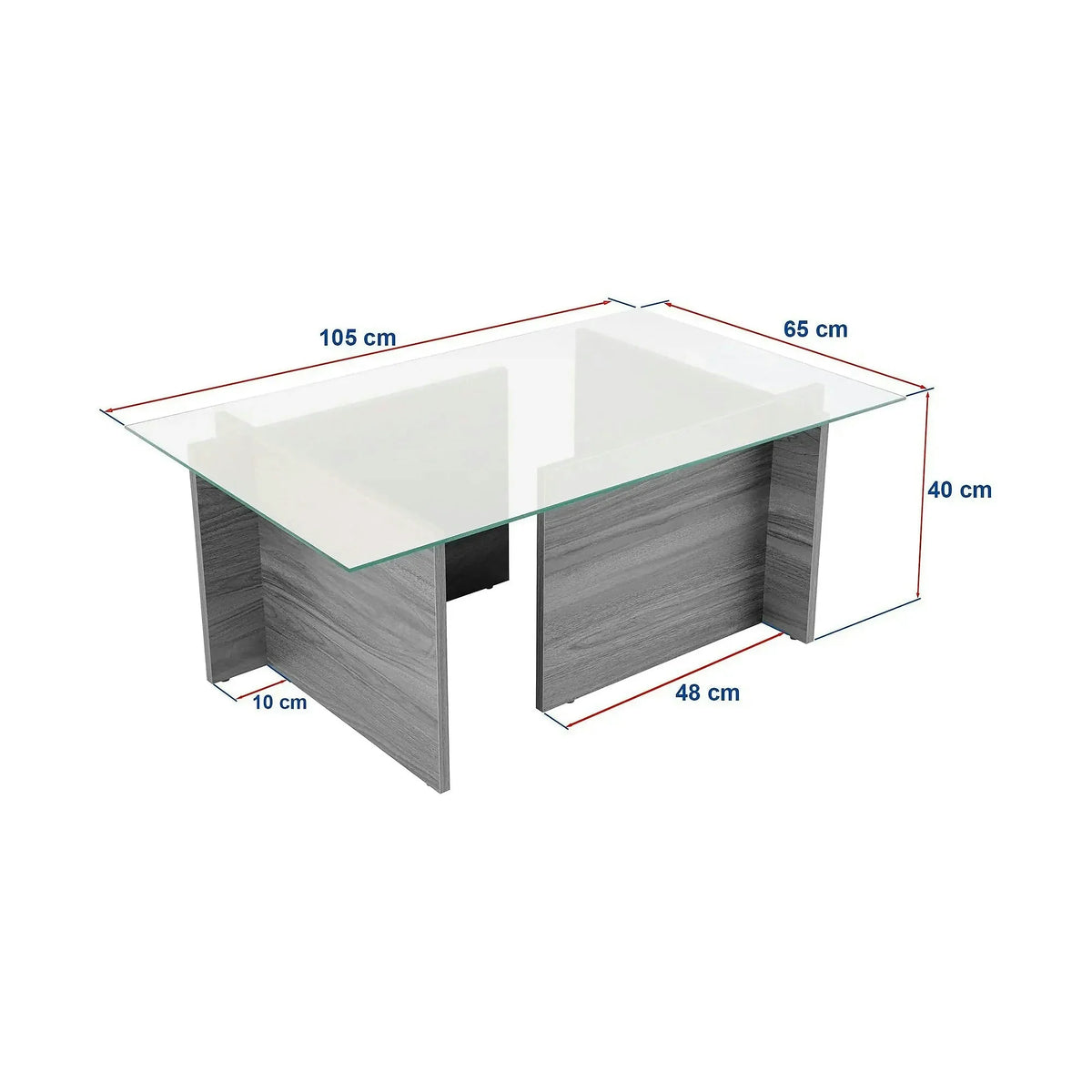Masuta cafea VETRINO, gri/transparent, sticla/PAL, 105x65x40 cm